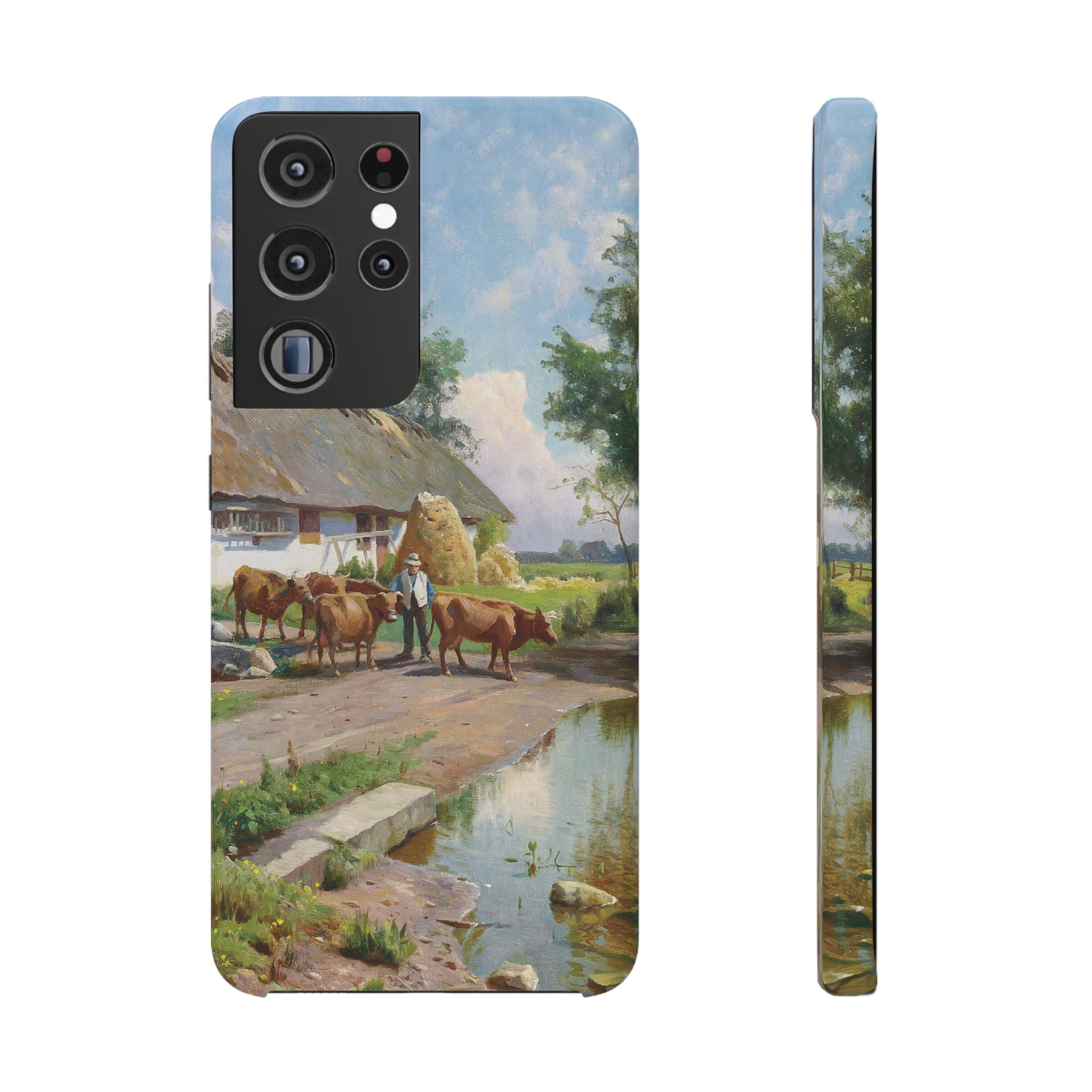 The cows are watered at the village pond in Stroby Egede Denmark by Peder Mork Monsted - Samsung Slim Case