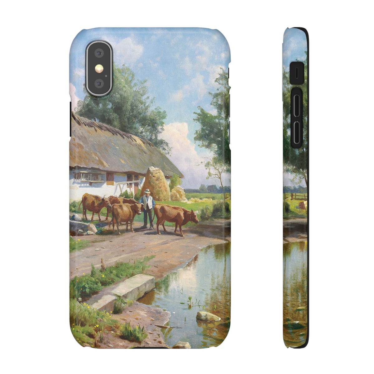 The cows are watered at the village pond in Stroby Egede Denmark by Peder Mork Monsted - iPhone Slim Case