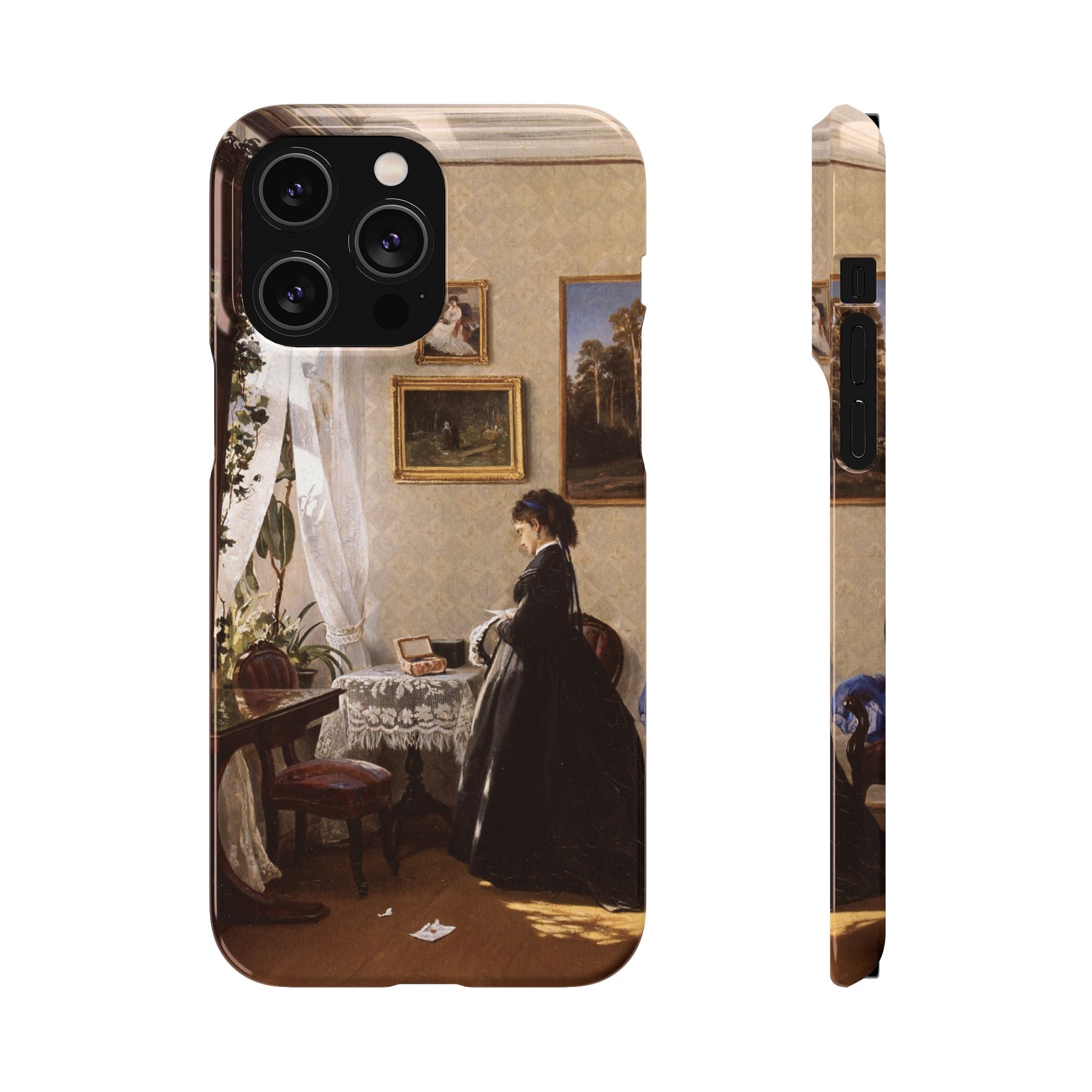 In front of the mirror by Ivan Ivanovich Shishkin - iPhone Slim Case