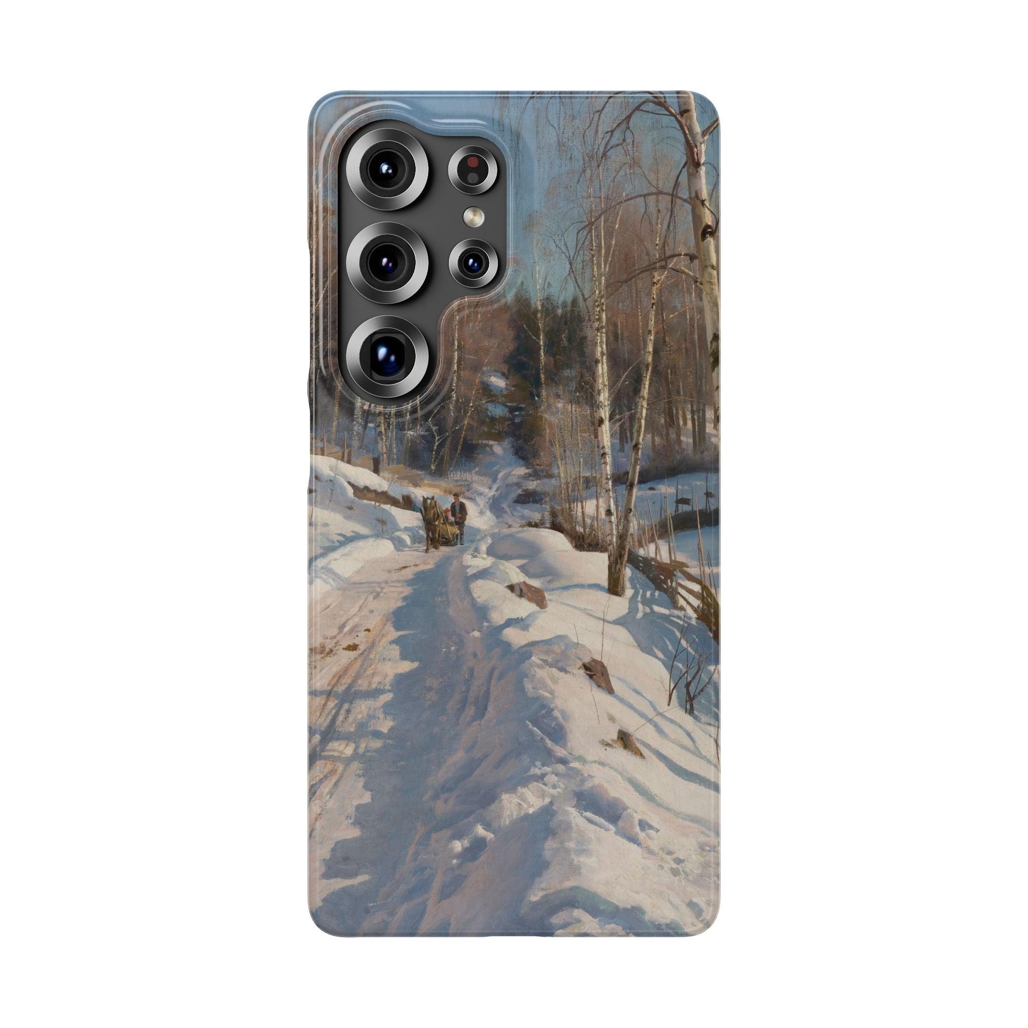 Sleigh ride on a sunny winter day by Peder Mork Monsted - Samsung Slim Case