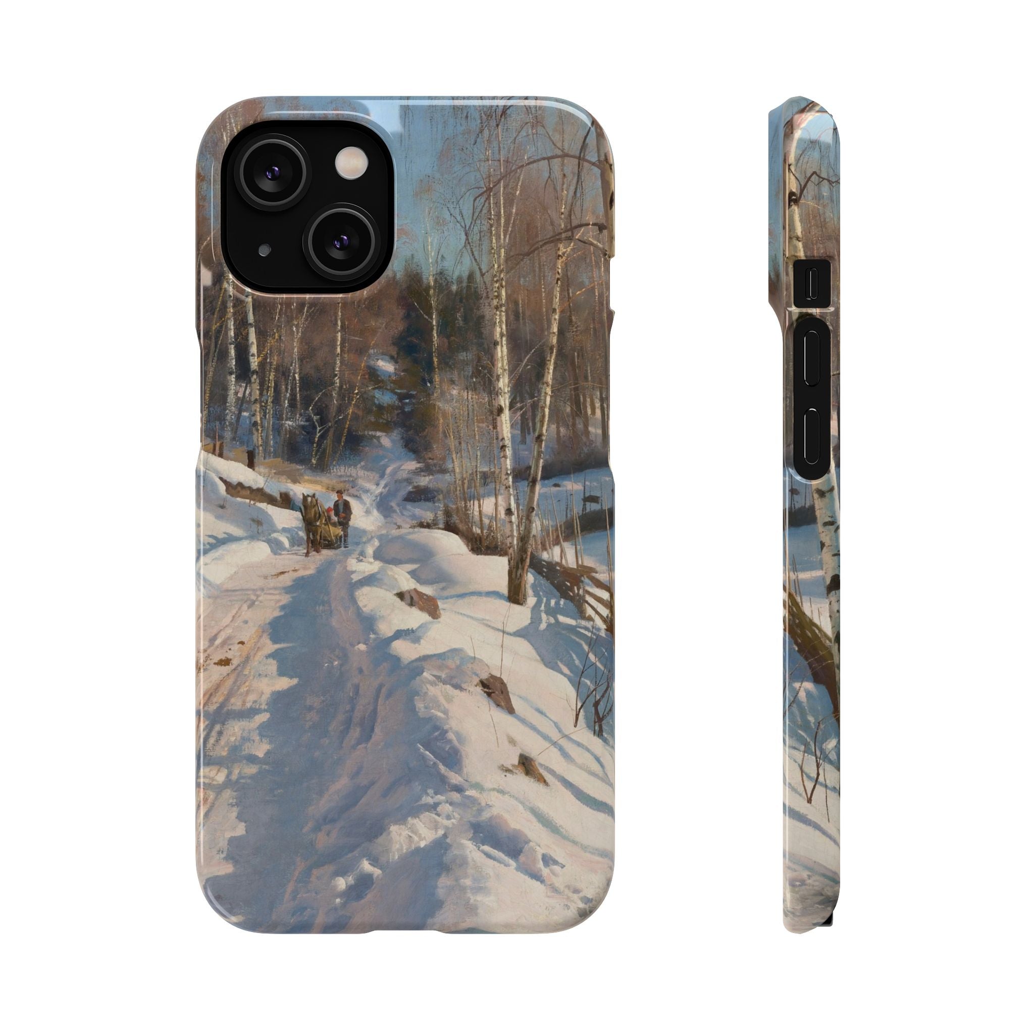 Sleigh ride on a sunny winter day by Peder Mork Monsted - iPhone Slim Case