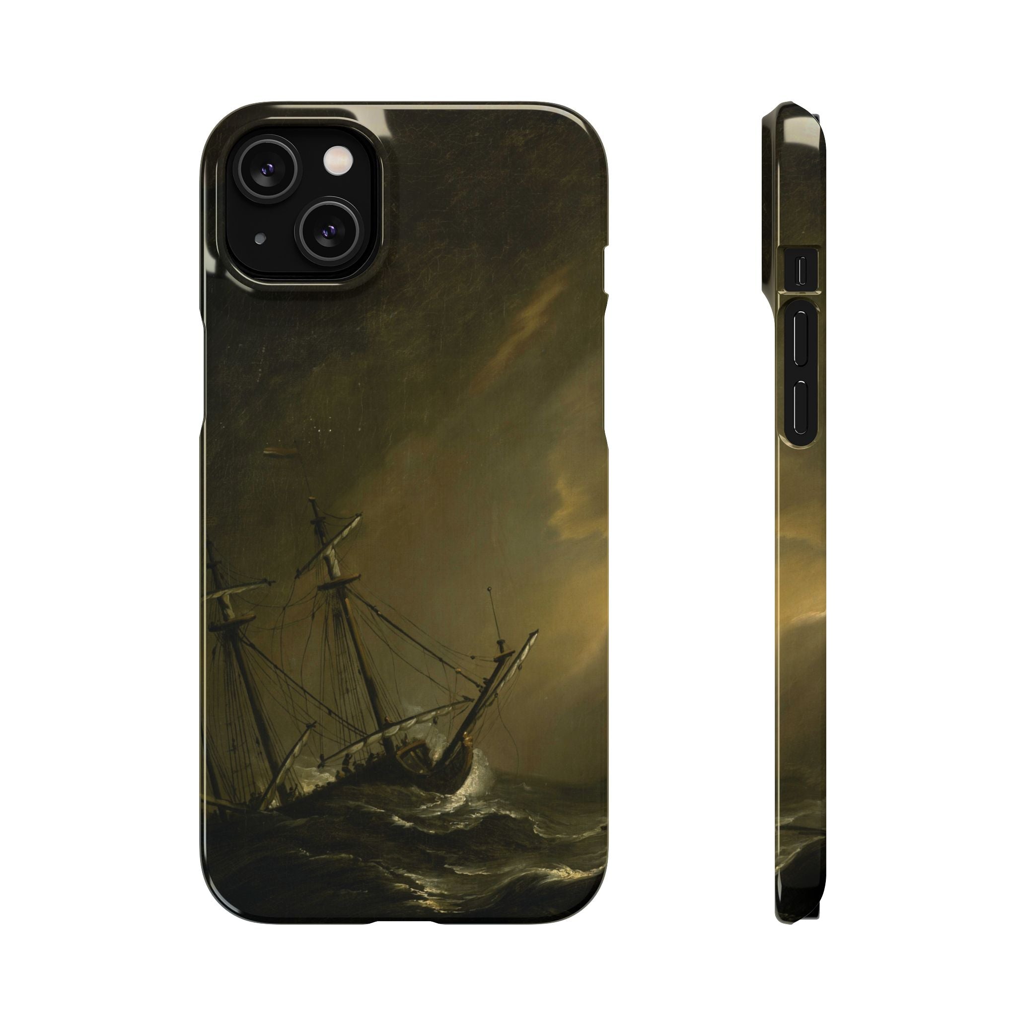 A Small Dutch Ship Riding out a Storm by Willem van de Velde - iPhone Slim Case