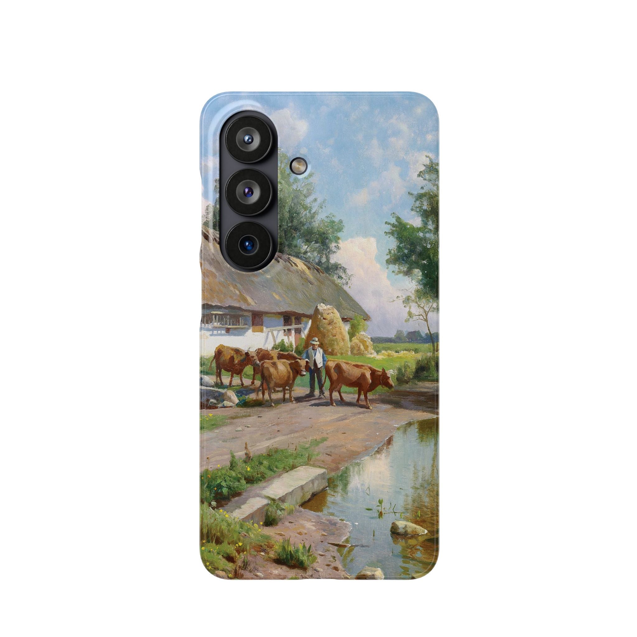 The cows are watered at the village pond in Stroby Egede Denmark by Peder Mork Monsted - Samsung Slim Case