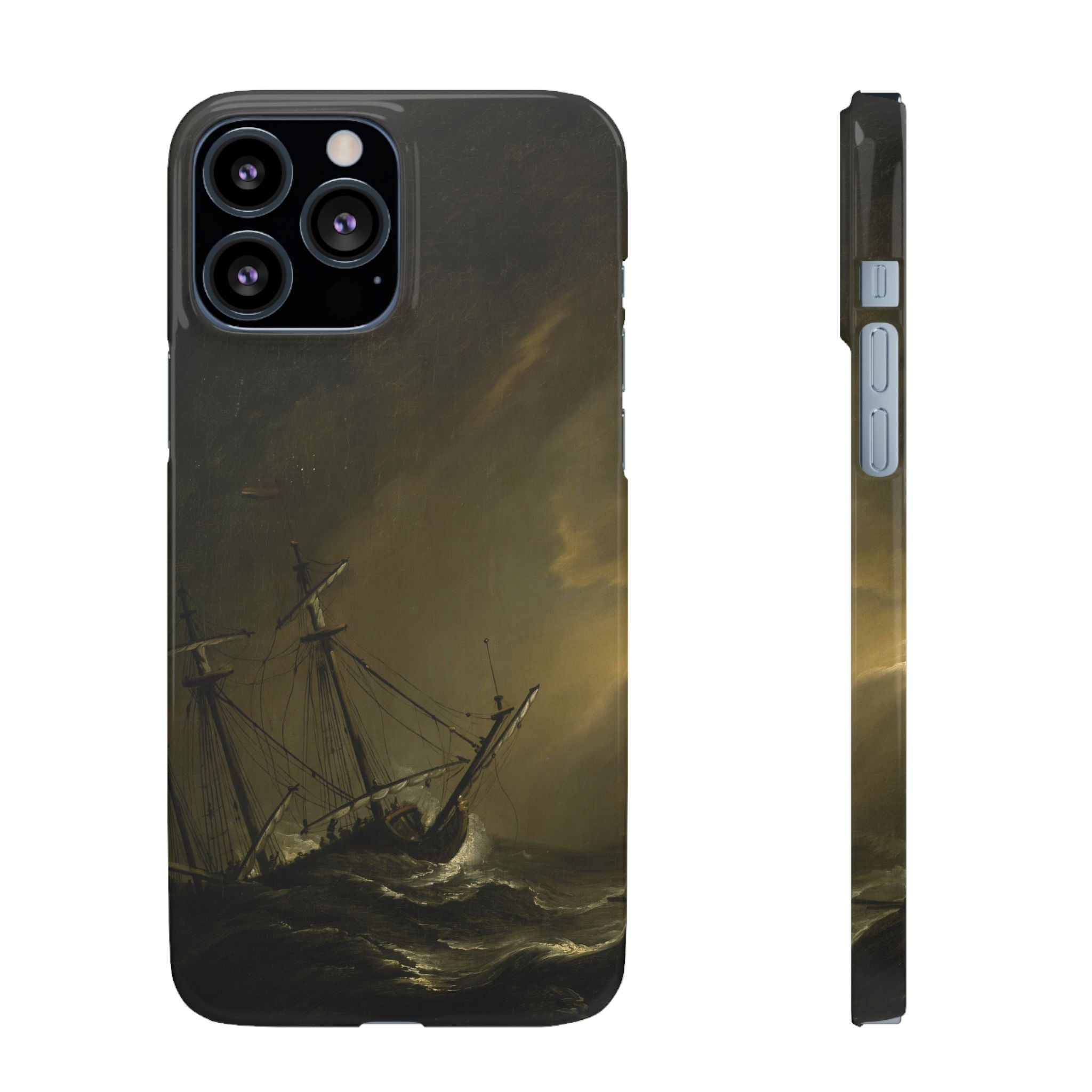 A Small Dutch Ship Riding out a Storm by Willem van de Velde - iPhone Slim Case