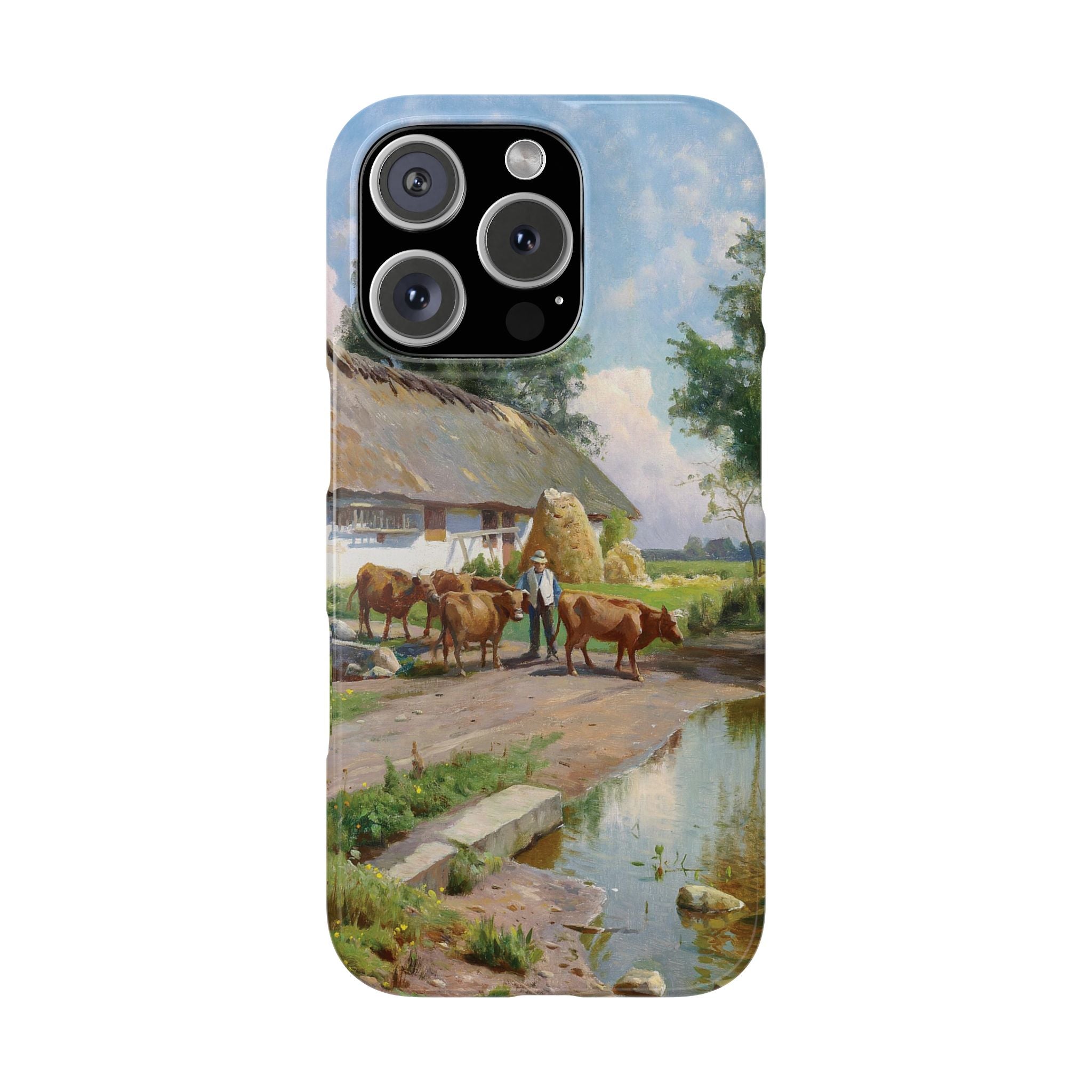 The cows are watered at the village pond in Stroby Egede Denmark by Peder Mork Monsted - iPhone Slim Case