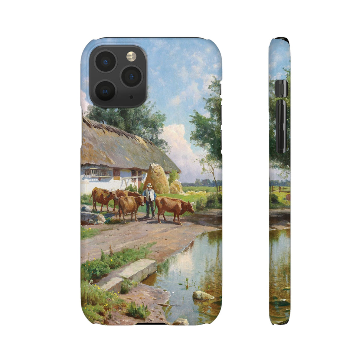 The cows are watered at the village pond in Stroby Egede Denmark by Peder Mork Monsted - iPhone Slim Case