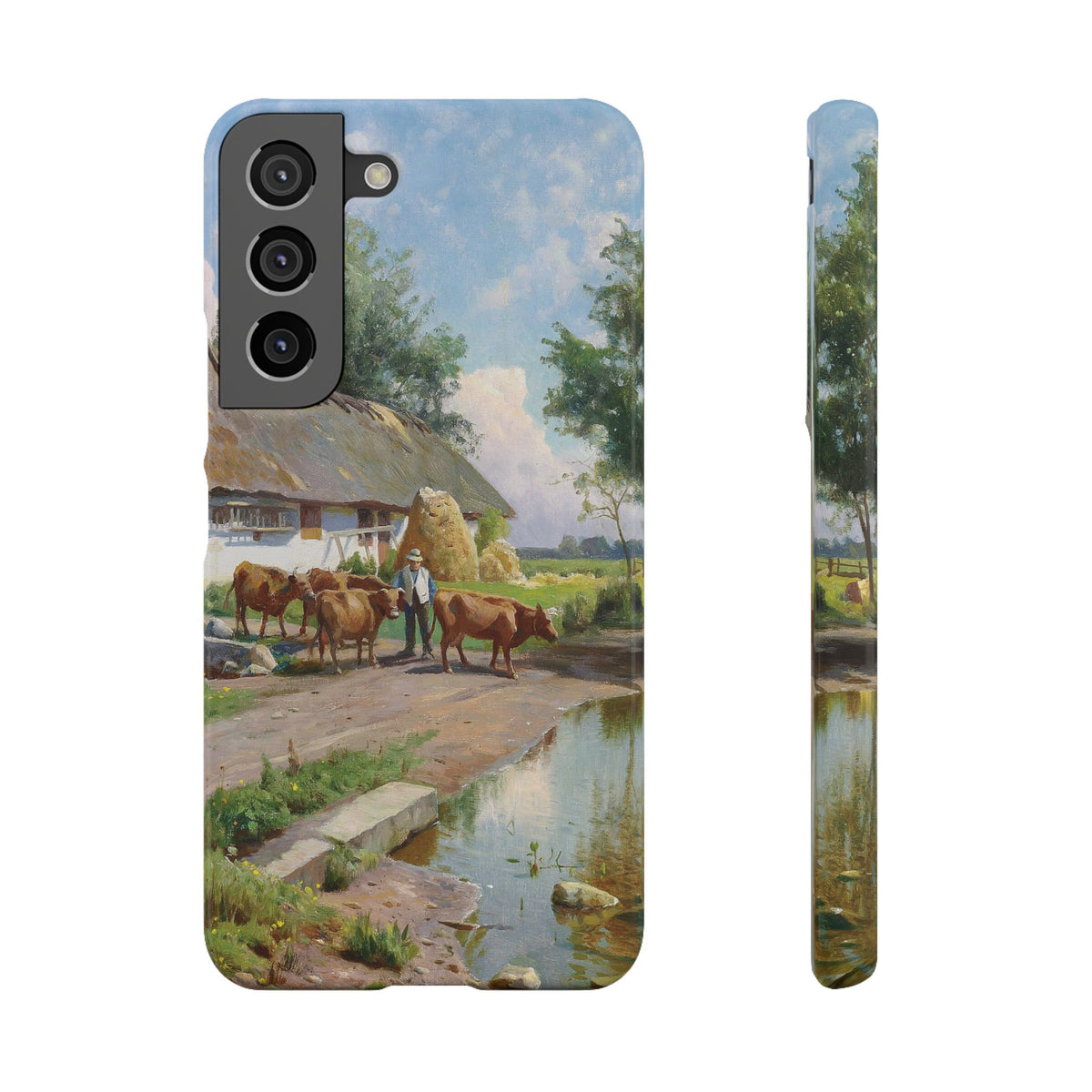 The cows are watered at the village pond in Stroby Egede Denmark by Peder Mork Monsted - Samsung Slim Case