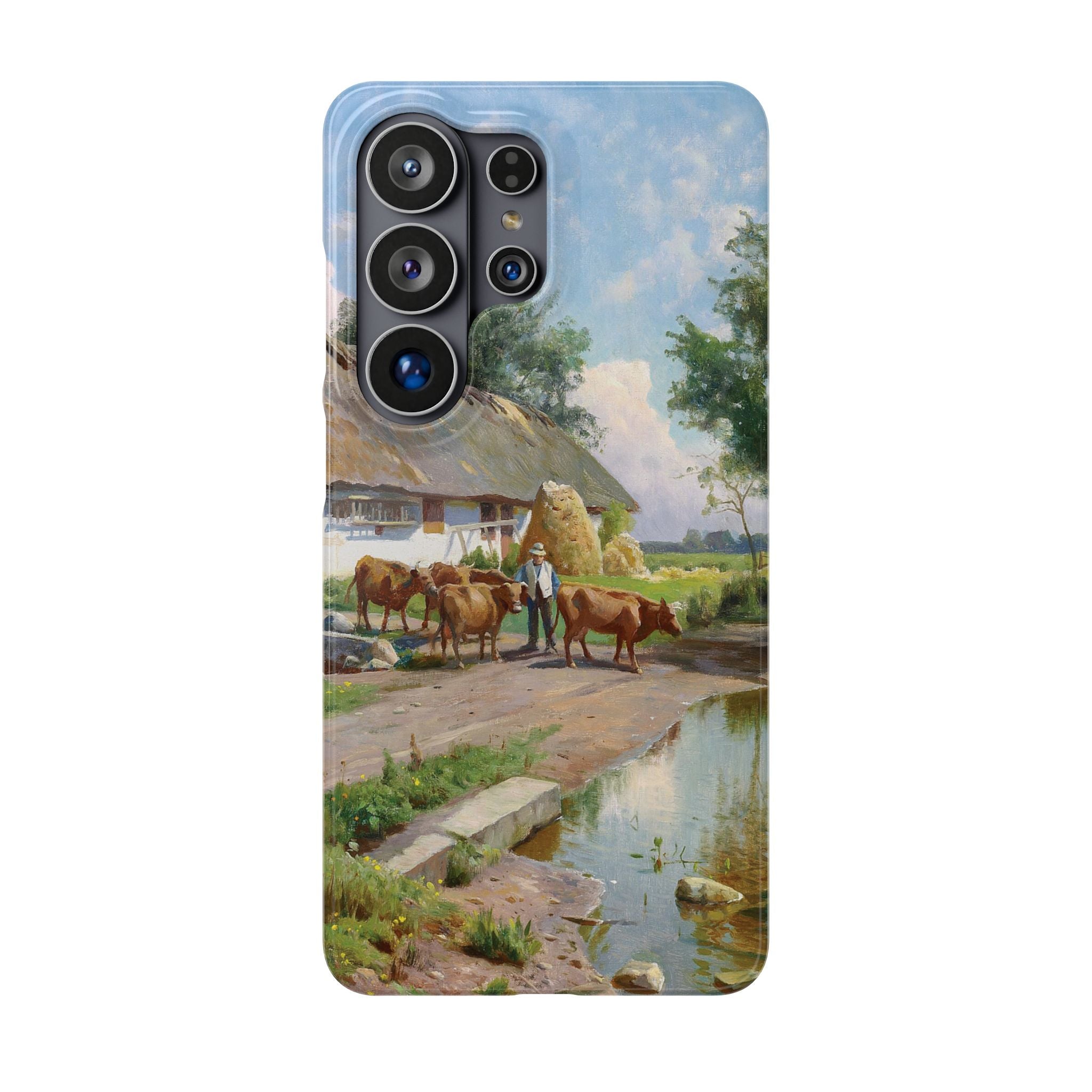 The cows are watered at the village pond in Stroby Egede Denmark by Peder Mork Monsted - Samsung Slim Case