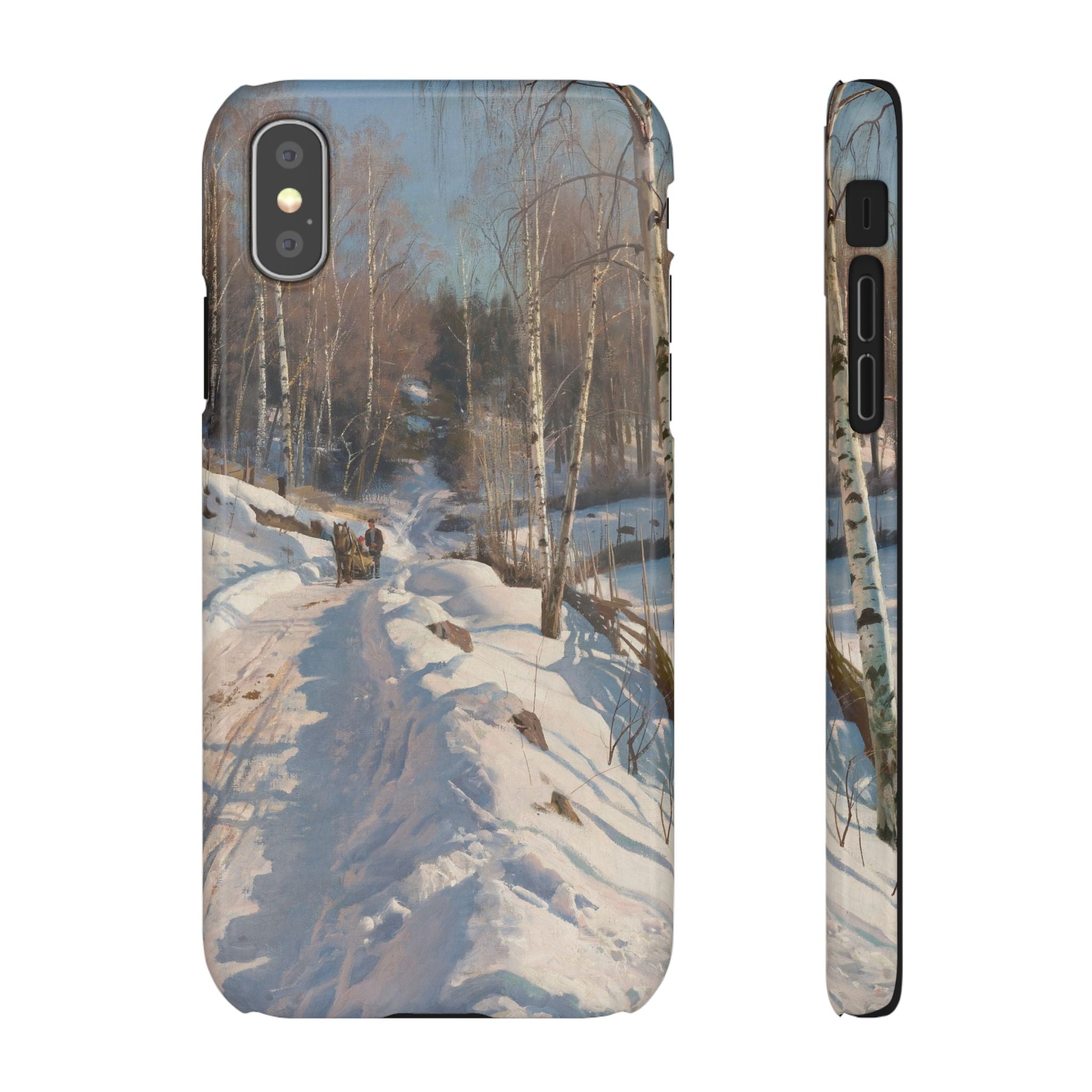 Sleigh ride on a sunny winter day by Peder Mork Monsted - iPhone Slim Case
