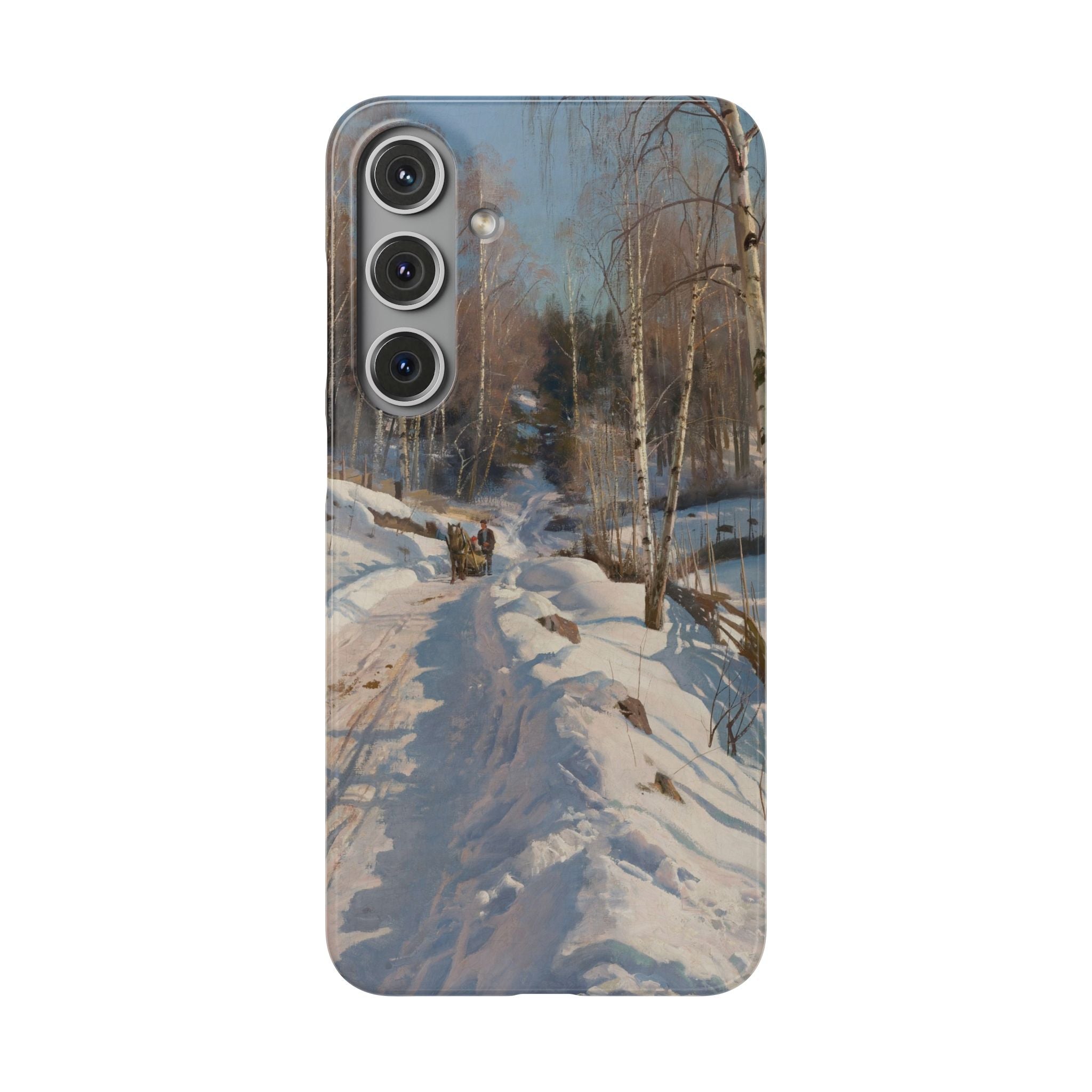 Sleigh ride on a sunny winter day by Peder Mork Monsted - Samsung Slim Case