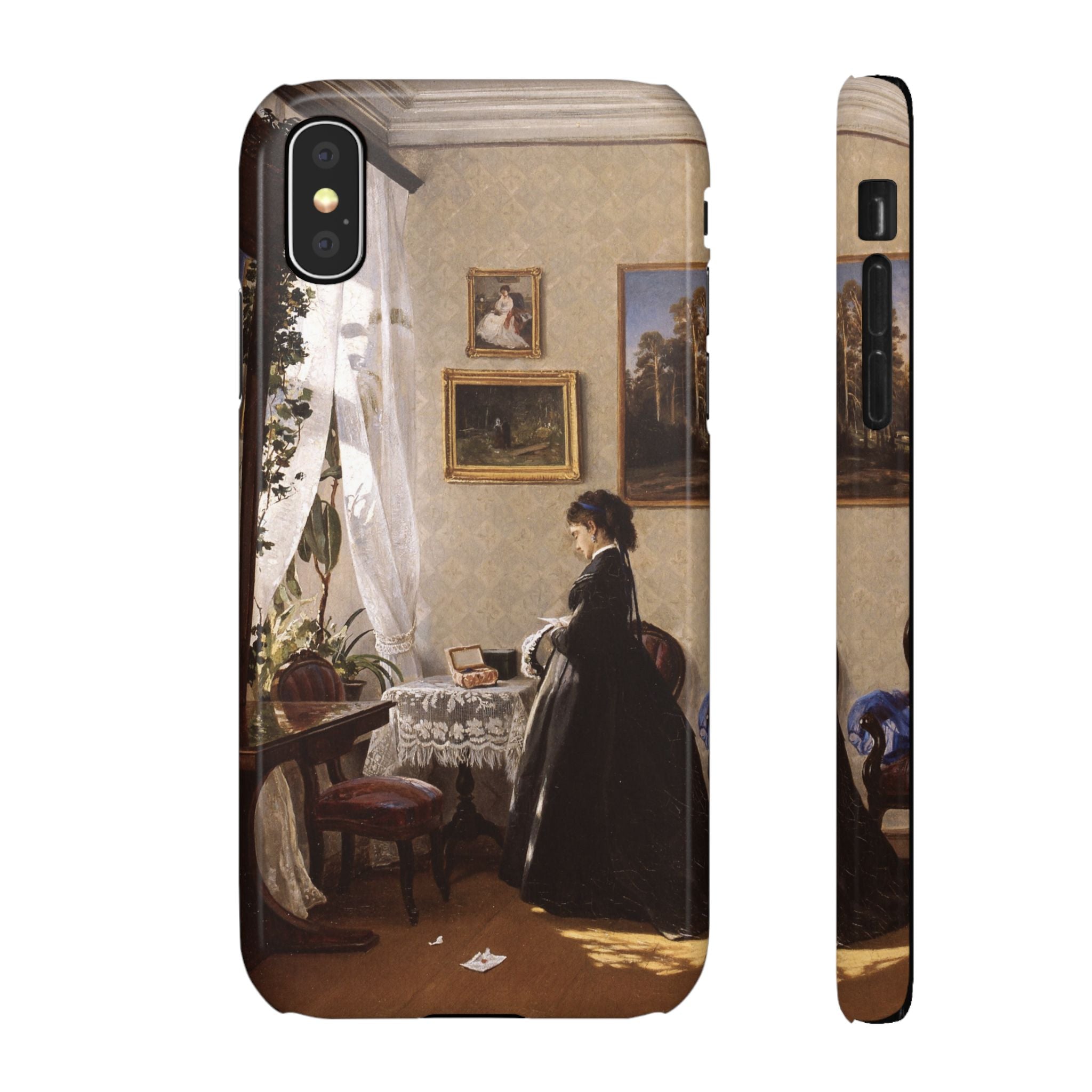 In front of the mirror by Ivan Ivanovich Shishkin - iPhone Slim Case