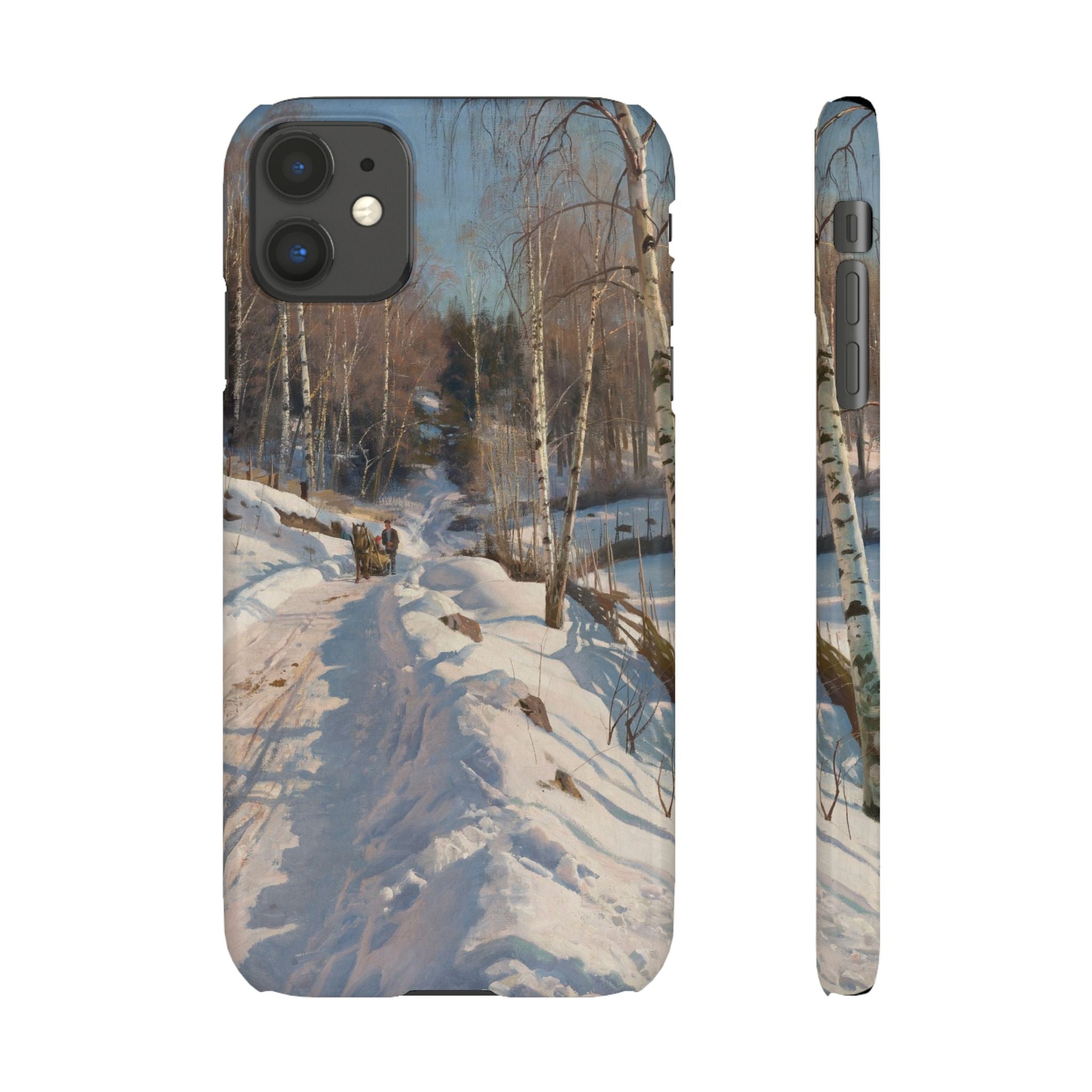 Sleigh ride on a sunny winter day by Peder Mork Monsted - iPhone Slim Case