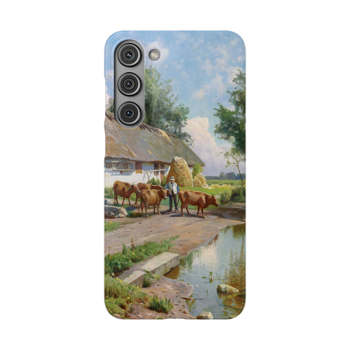 The cows are watered at the village pond in Stroby Egede Denmark by Peder Mork Monsted - Samsung Slim Case