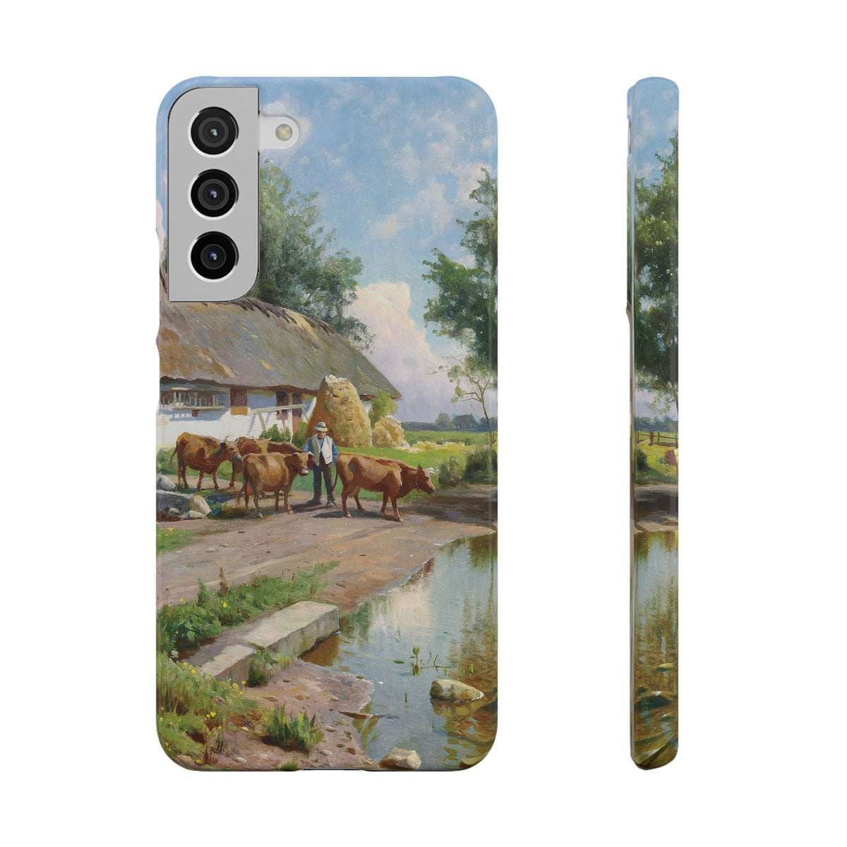 The cows are watered at the village pond in Stroby Egede Denmark by Peder Mork Monsted - Samsung Slim Case