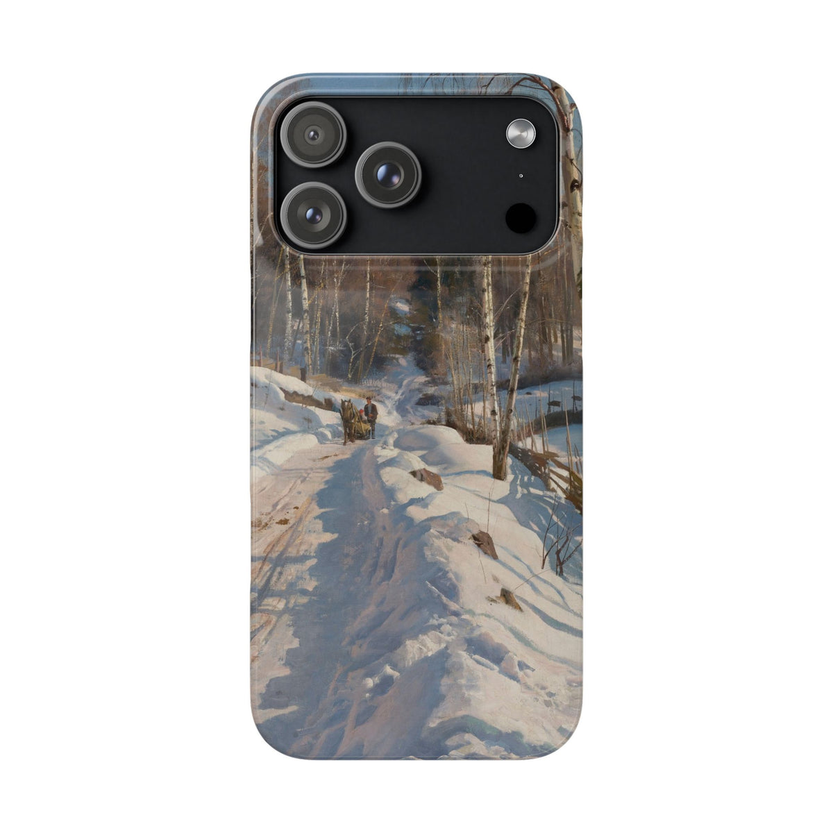 Sleigh ride on a sunny winter day by Peder Mork Monsted - iPhone Slim Case