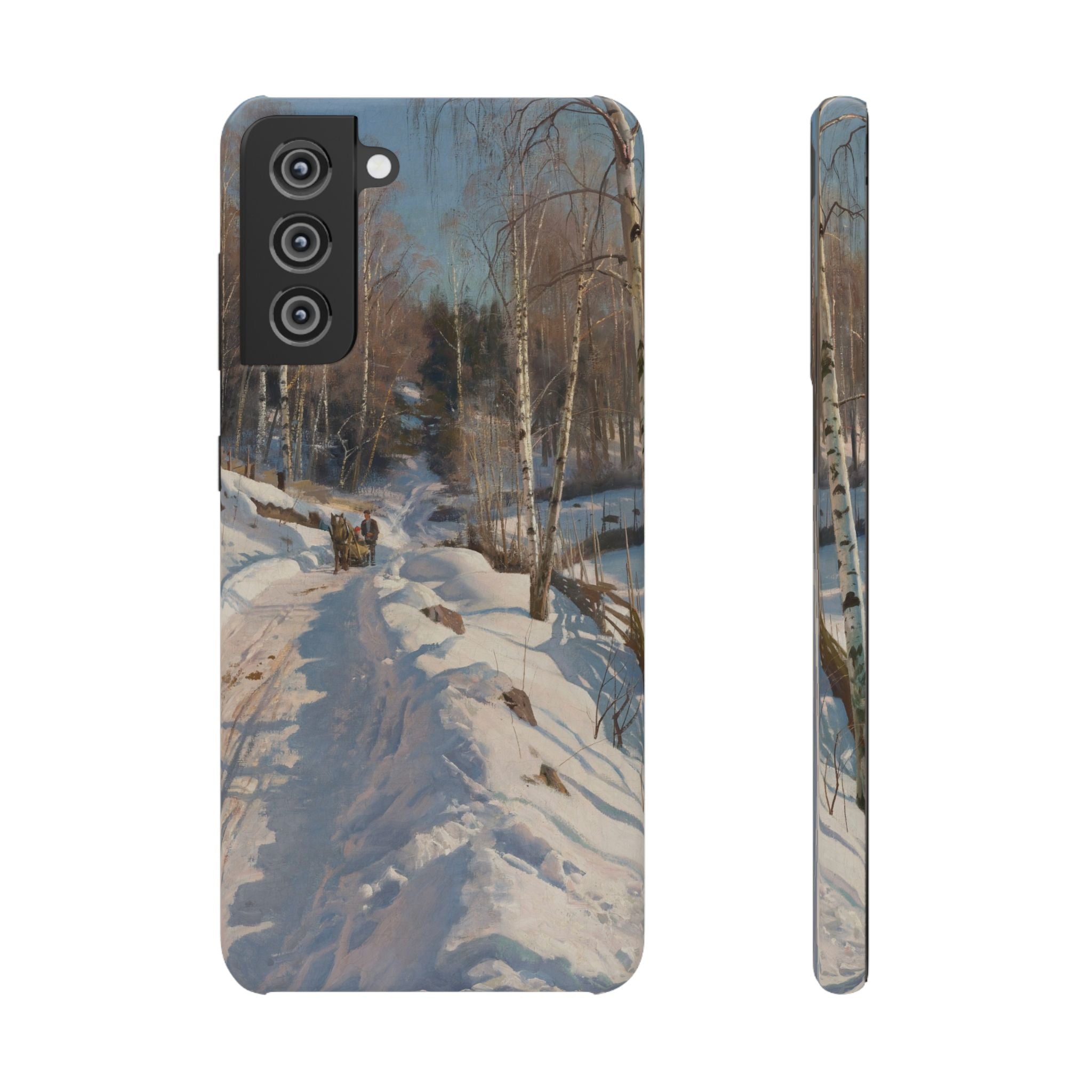 Sleigh ride on a sunny winter day by Peder Mork Monsted - Samsung Slim Case
