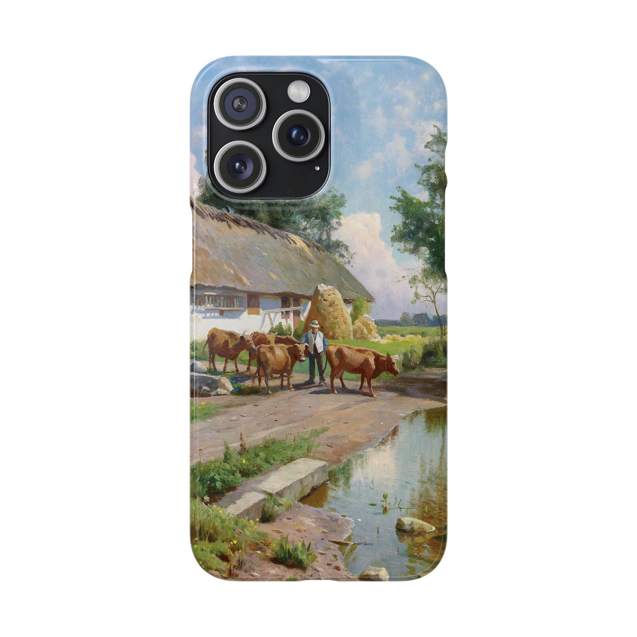 The cows are watered at the village pond in Stroby Egede Denmark by Peder Mork Monsted - iPhone Slim Case