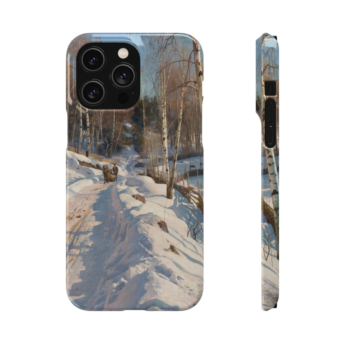 Sleigh ride on a sunny winter day by Peder Mork Monsted - iPhone Slim Case