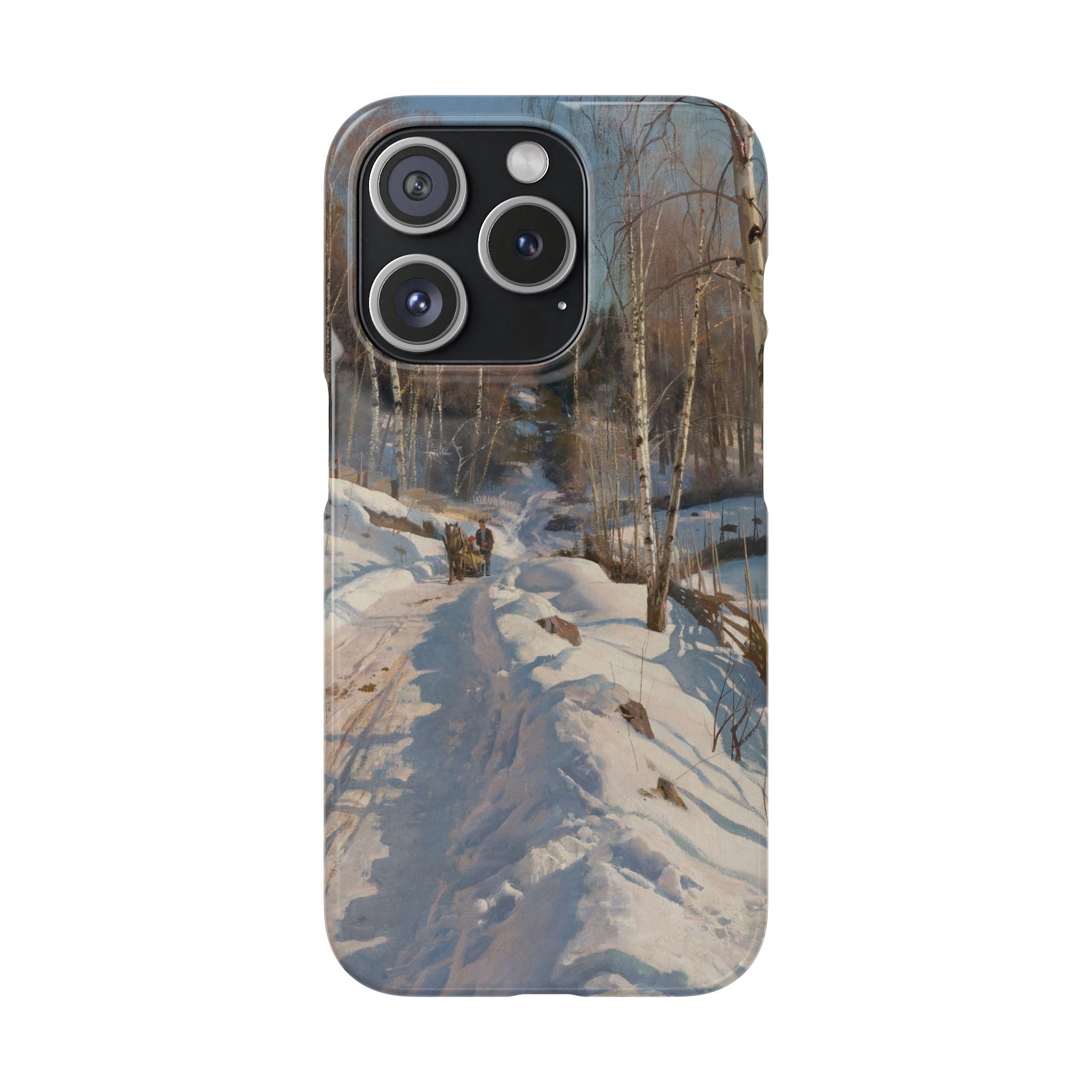 Sleigh ride on a sunny winter day by Peder Mork Monsted - iPhone Slim Case