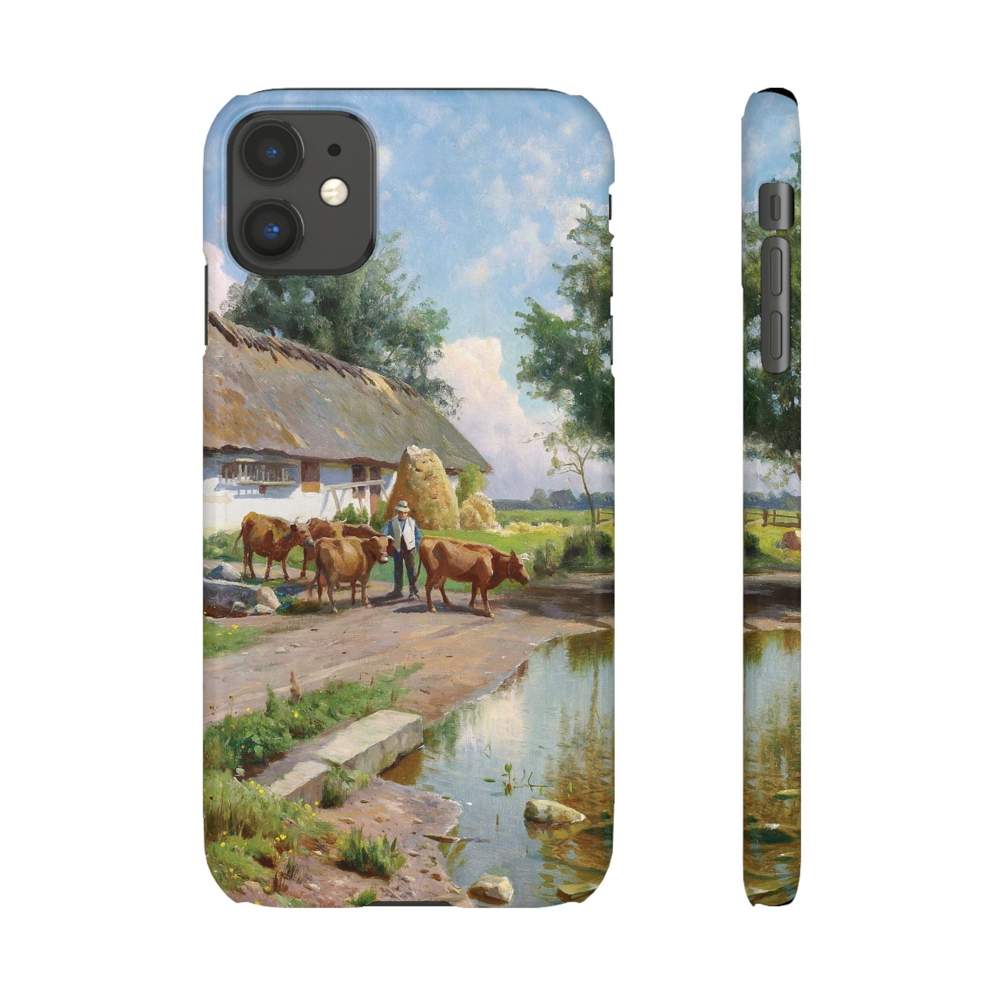 The cows are watered at the village pond in Stroby Egede Denmark by Peder Mork Monsted - iPhone Slim Case