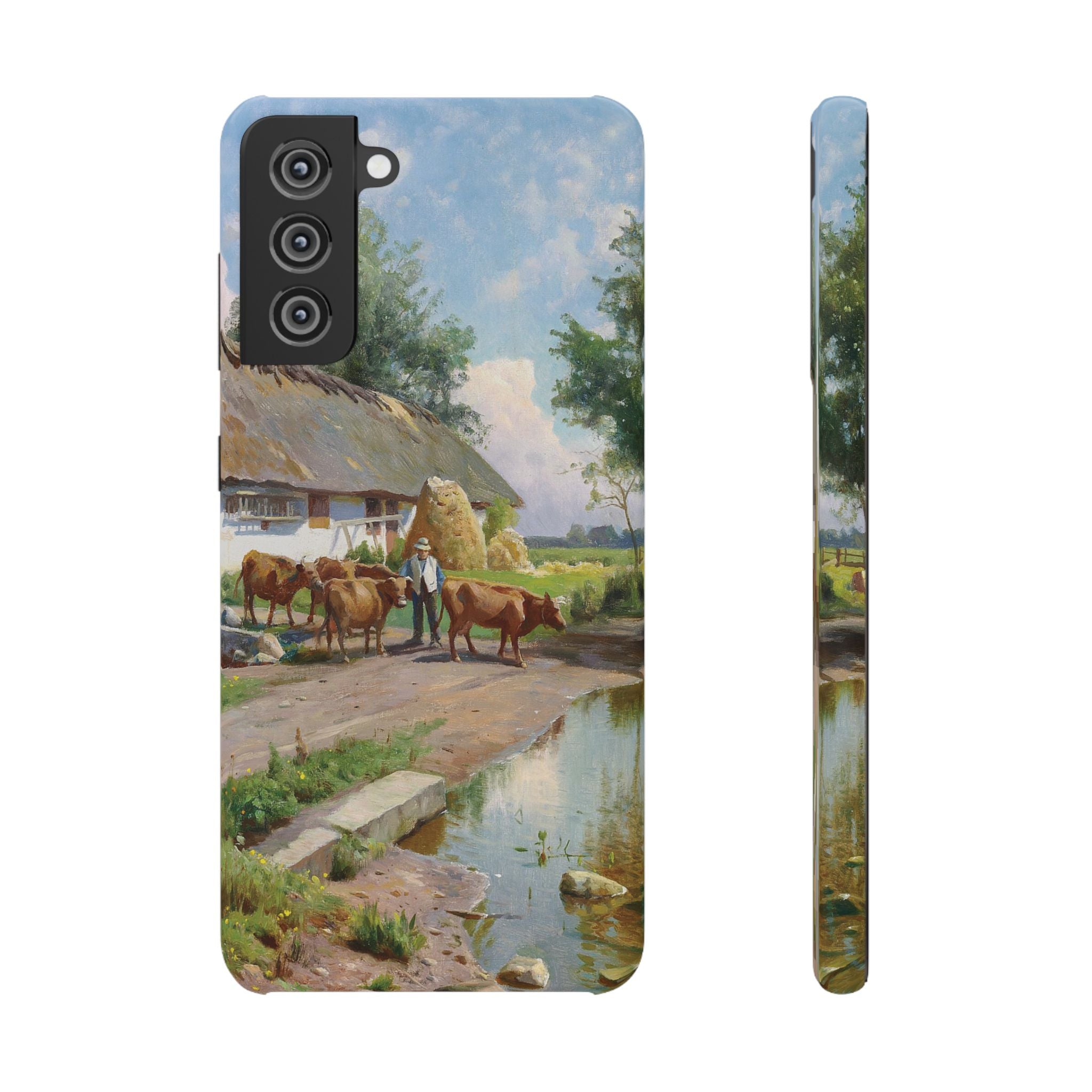 The cows are watered at the village pond in Stroby Egede Denmark by Peder Mork Monsted - Samsung Slim Case