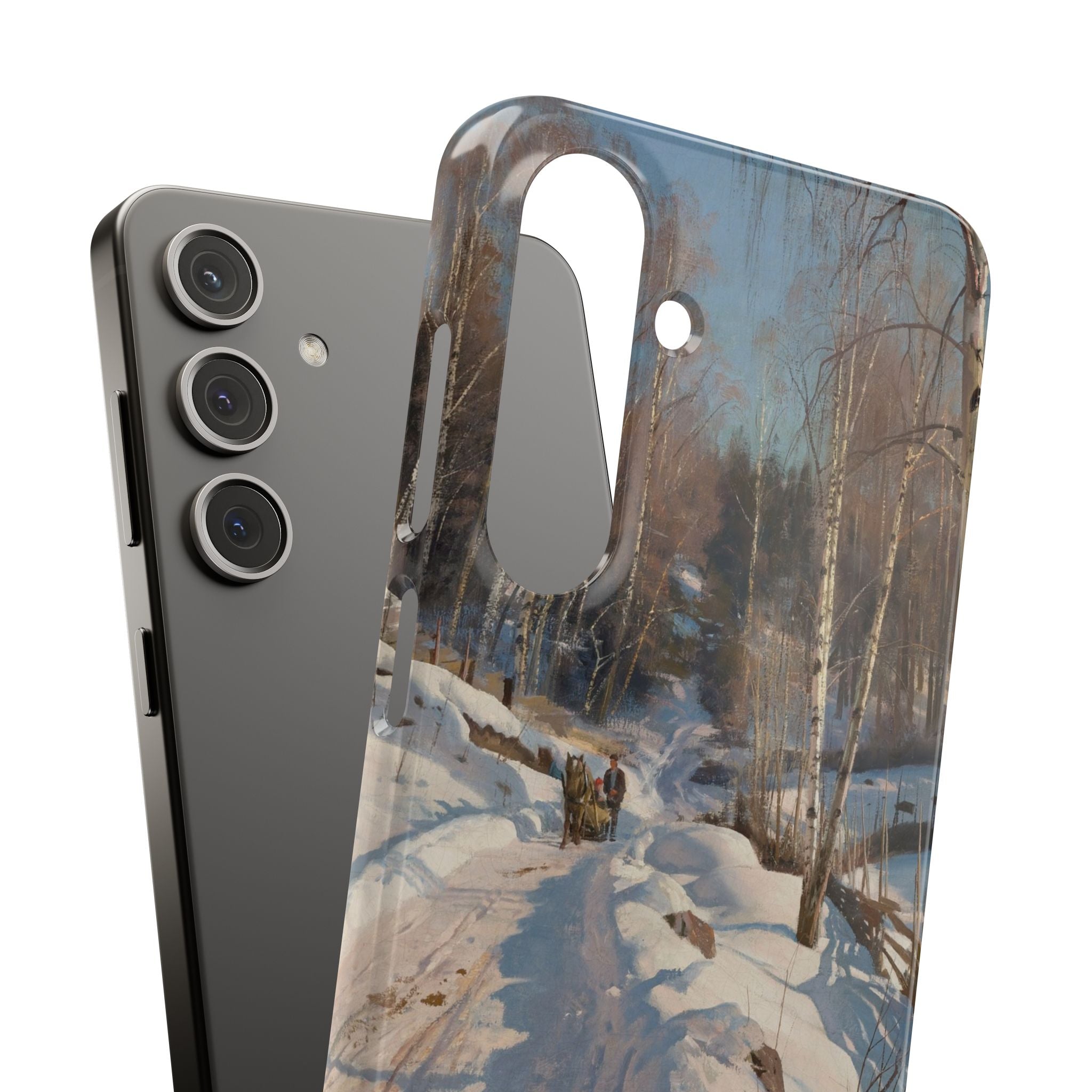 Sleigh ride on a sunny winter day by Peder Mork Monsted - Samsung Slim Case