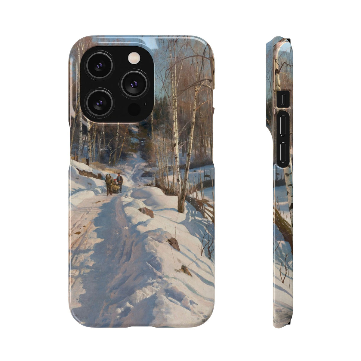 Sleigh ride on a sunny winter day by Peder Mork Monsted - iPhone Slim Case