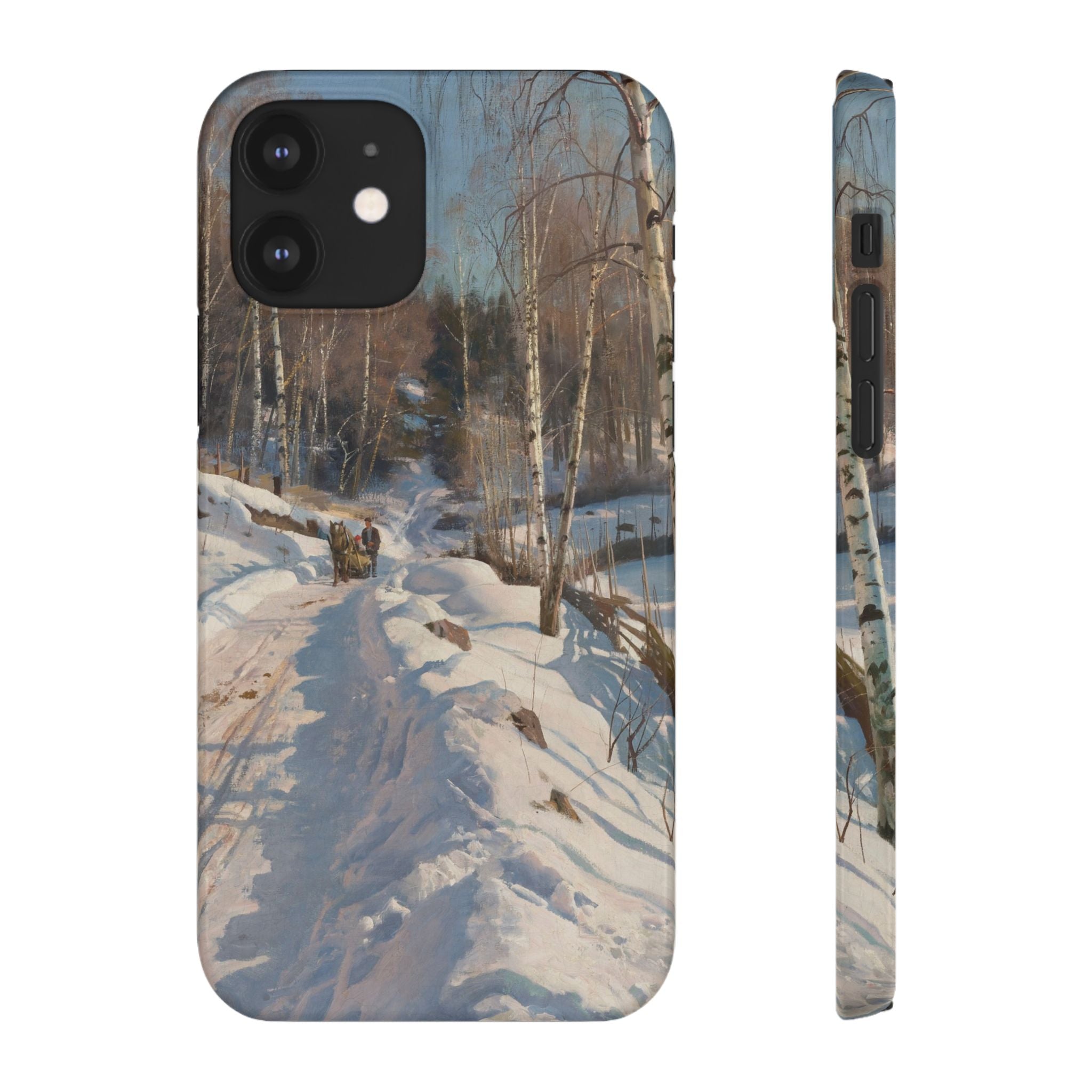 Sleigh ride on a sunny winter day by Peder Mork Monsted - iPhone Slim Case