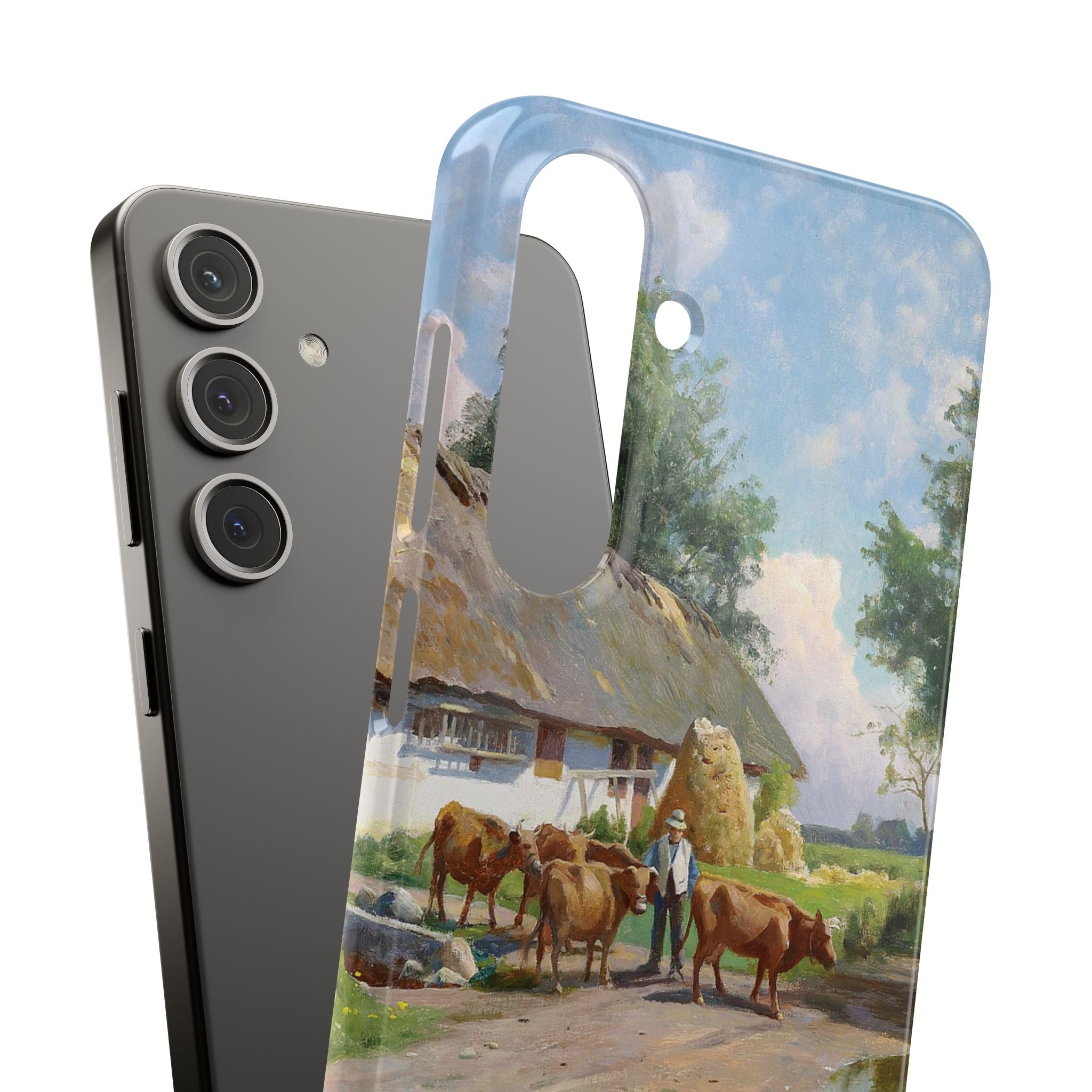 The cows are watered at the village pond in Stroby Egede Denmark by Peder Mork Monsted - Samsung Slim Case