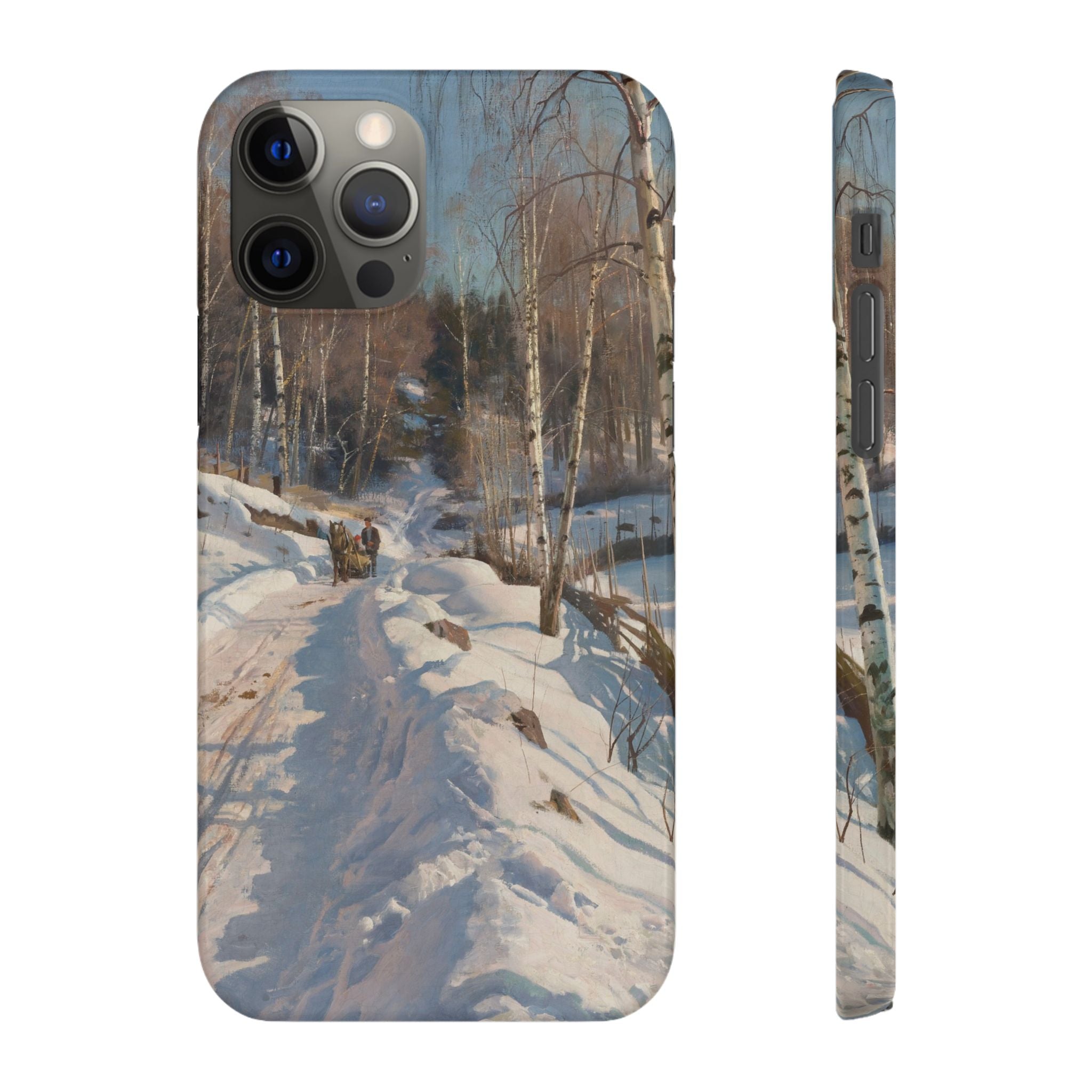 Sleigh ride on a sunny winter day by Peder Mork Monsted - iPhone Slim Case