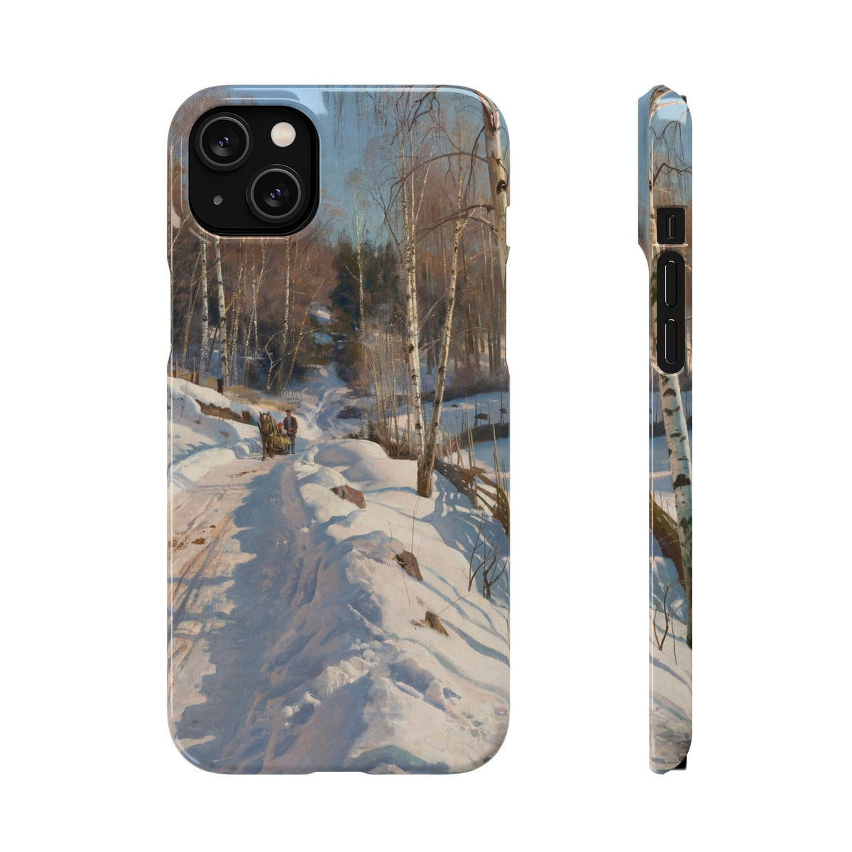 Sleigh ride on a sunny winter day by Peder Mork Monsted - iPhone Slim Case