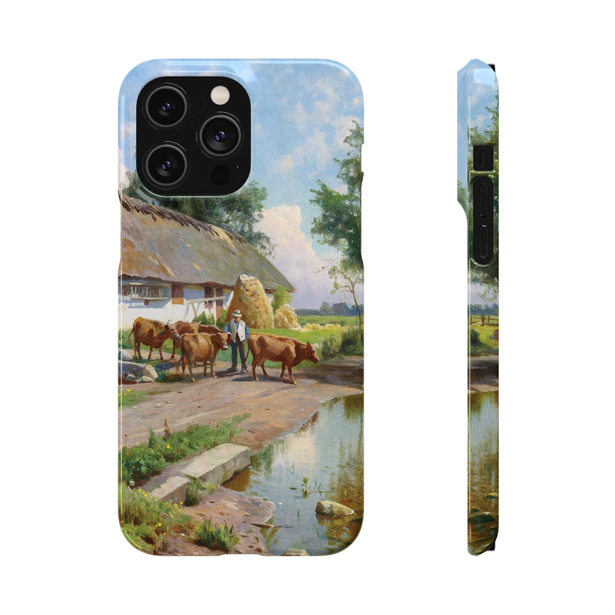 The cows are watered at the village pond in Stroby Egede Denmark by Peder Mork Monsted - iPhone Slim Case