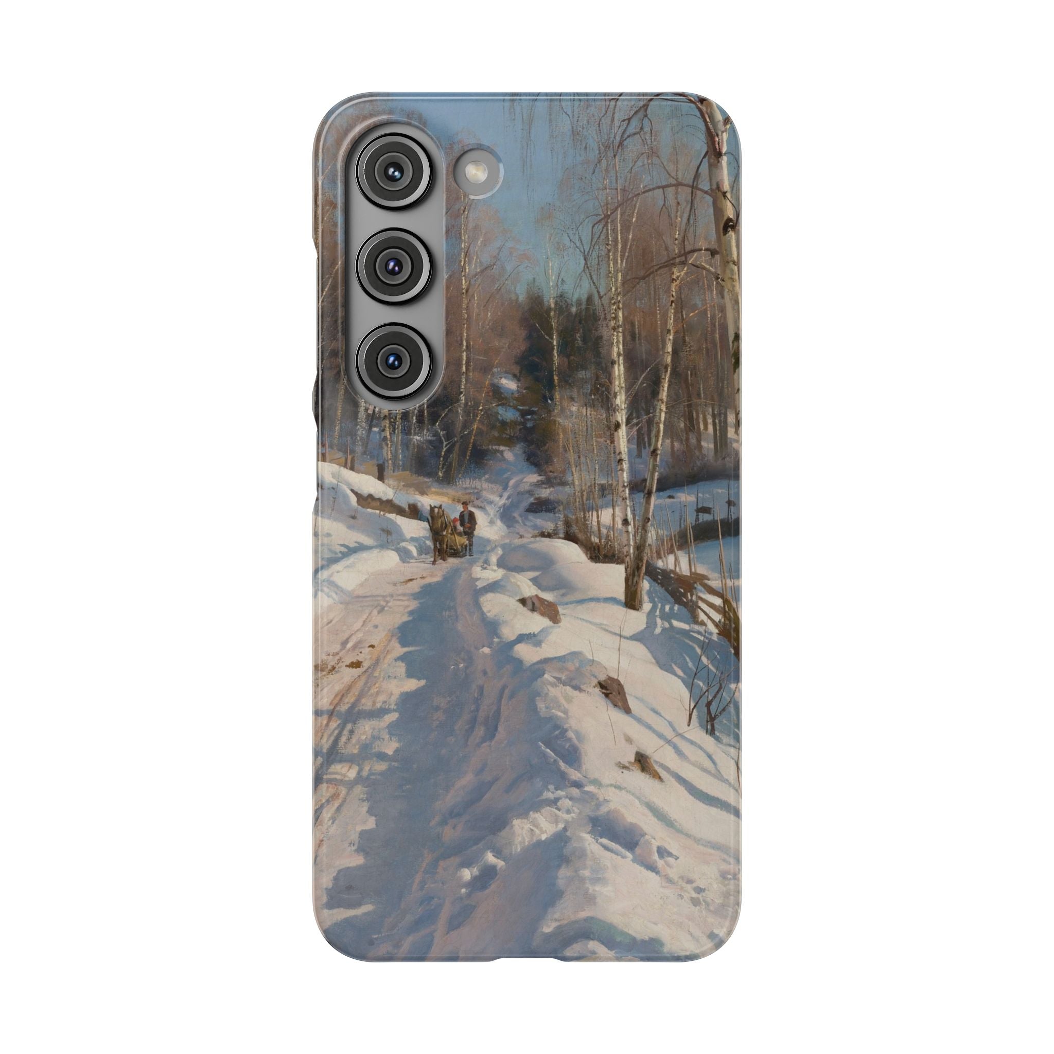 Sleigh ride on a sunny winter day by Peder Mork Monsted - Samsung Slim Case