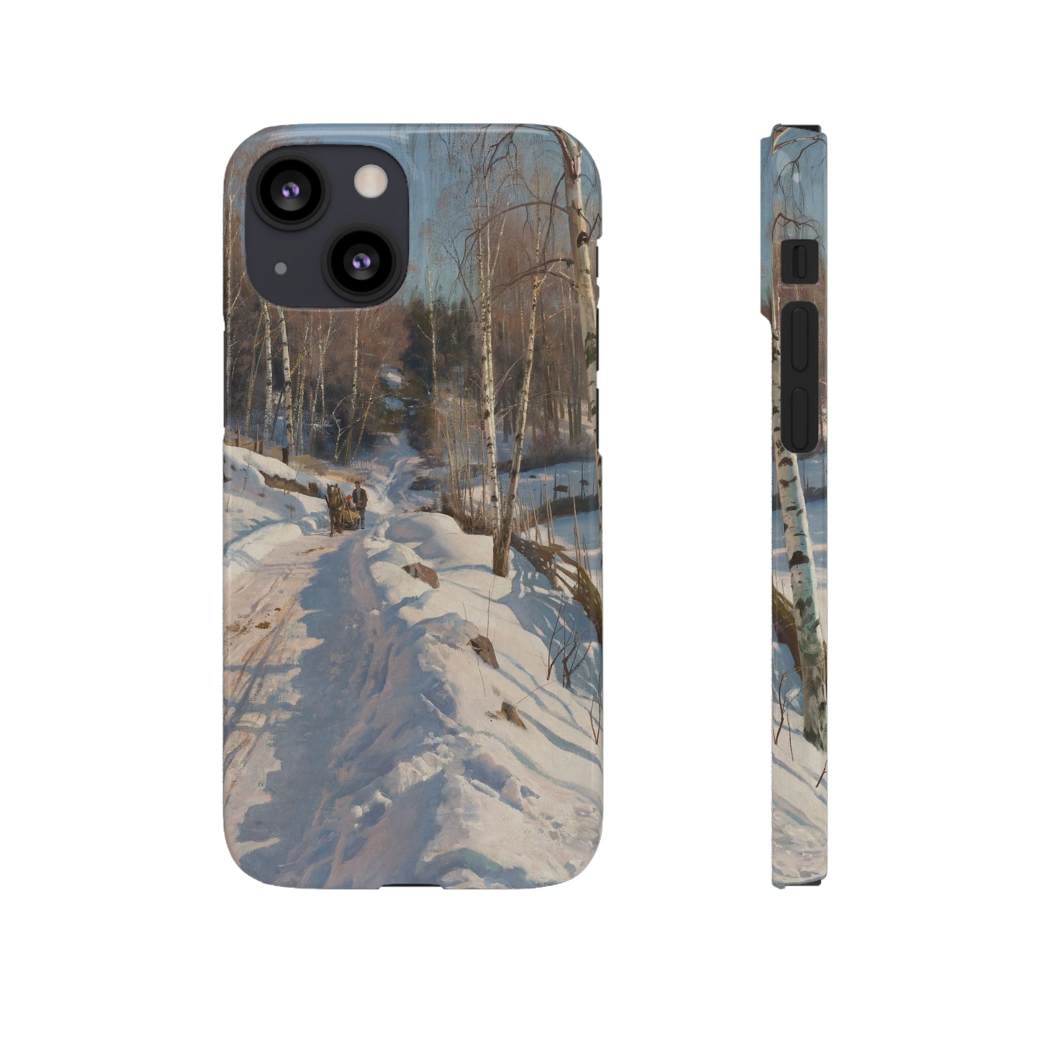 Sleigh ride on a sunny winter day by Peder Mork Monsted - iPhone Slim Case