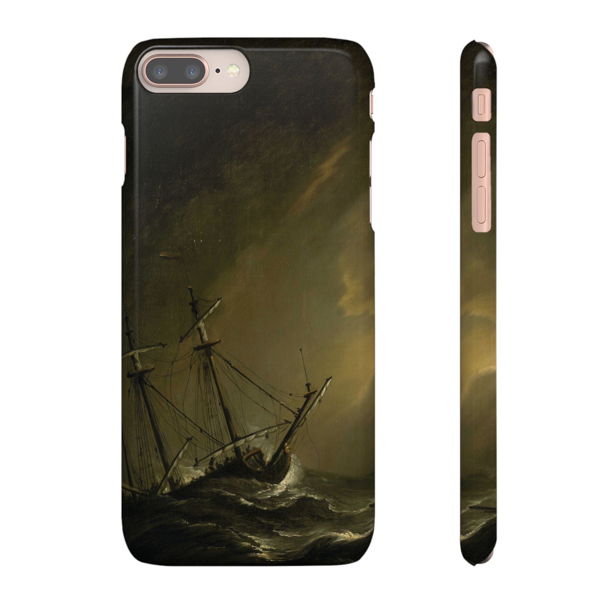 A Small Dutch Ship Riding out a Storm by Willem van de Velde - iPhone Slim Case