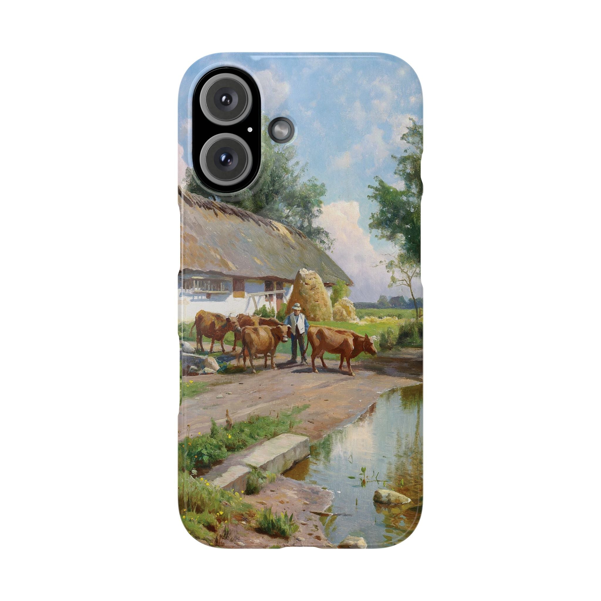 The cows are watered at the village pond in Stroby Egede Denmark by Peder Mork Monsted - iPhone Slim Case