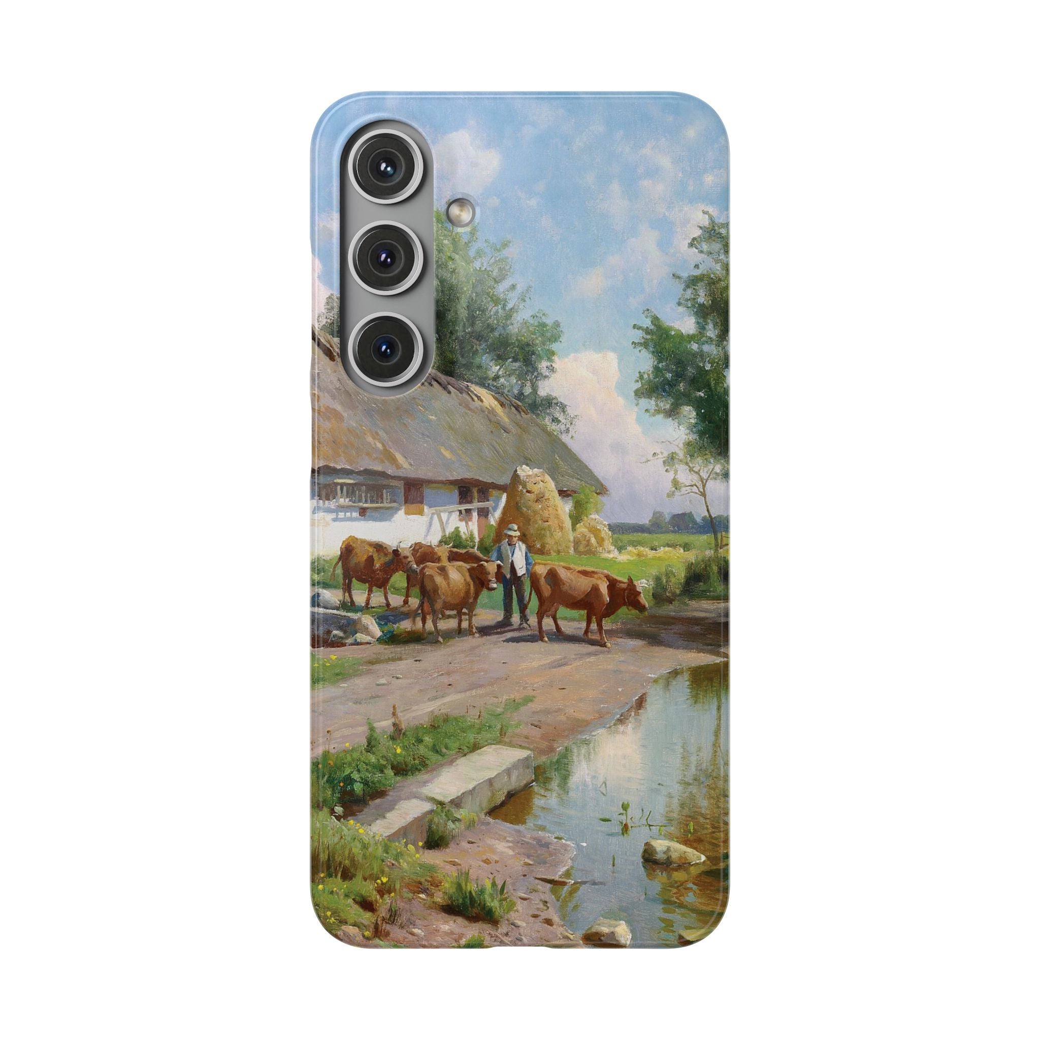 The cows are watered at the village pond in Stroby Egede Denmark by Peder Mork Monsted - Samsung Slim Case