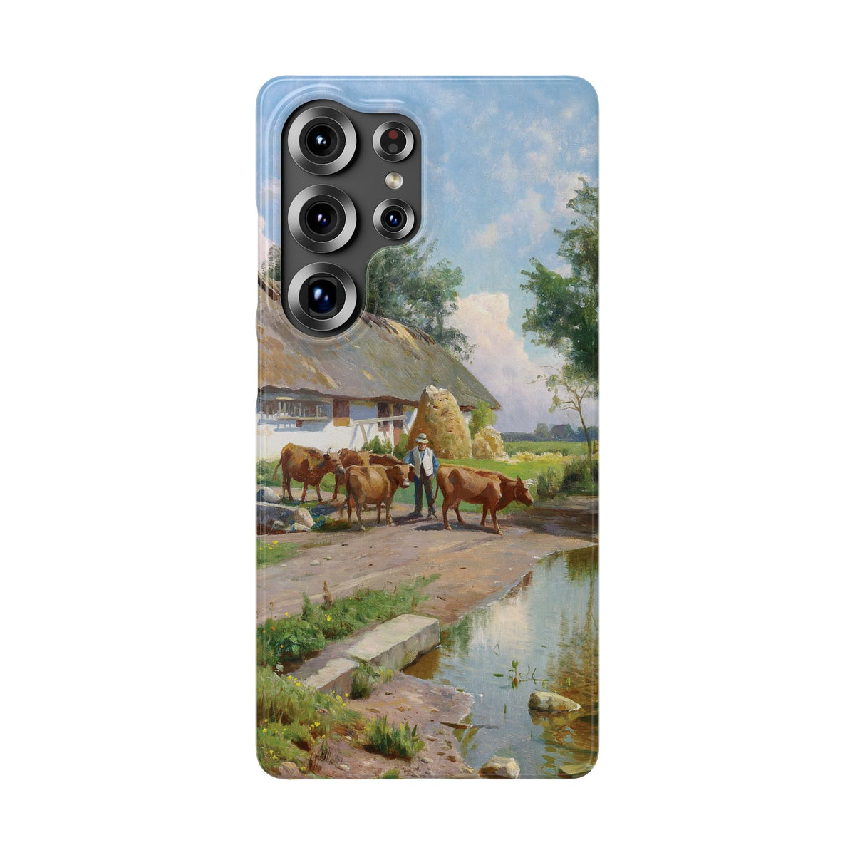 The cows are watered at the village pond in Stroby Egede Denmark by Peder Mork Monsted - Samsung Slim Case