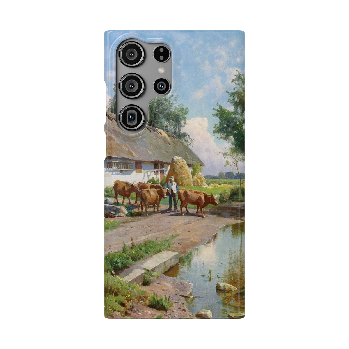 The cows are watered at the village pond in Stroby Egede Denmark by Peder Mork Monsted - Samsung Slim Case