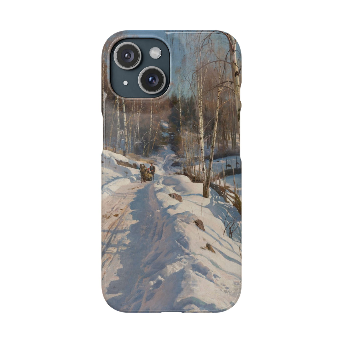 Sleigh ride on a sunny winter day by Peder Mork Monsted - iPhone Slim Case