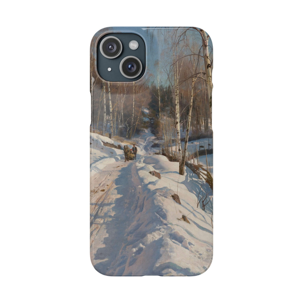 Sleigh ride on a sunny winter day by Peder Mork Monsted - iPhone Slim Case