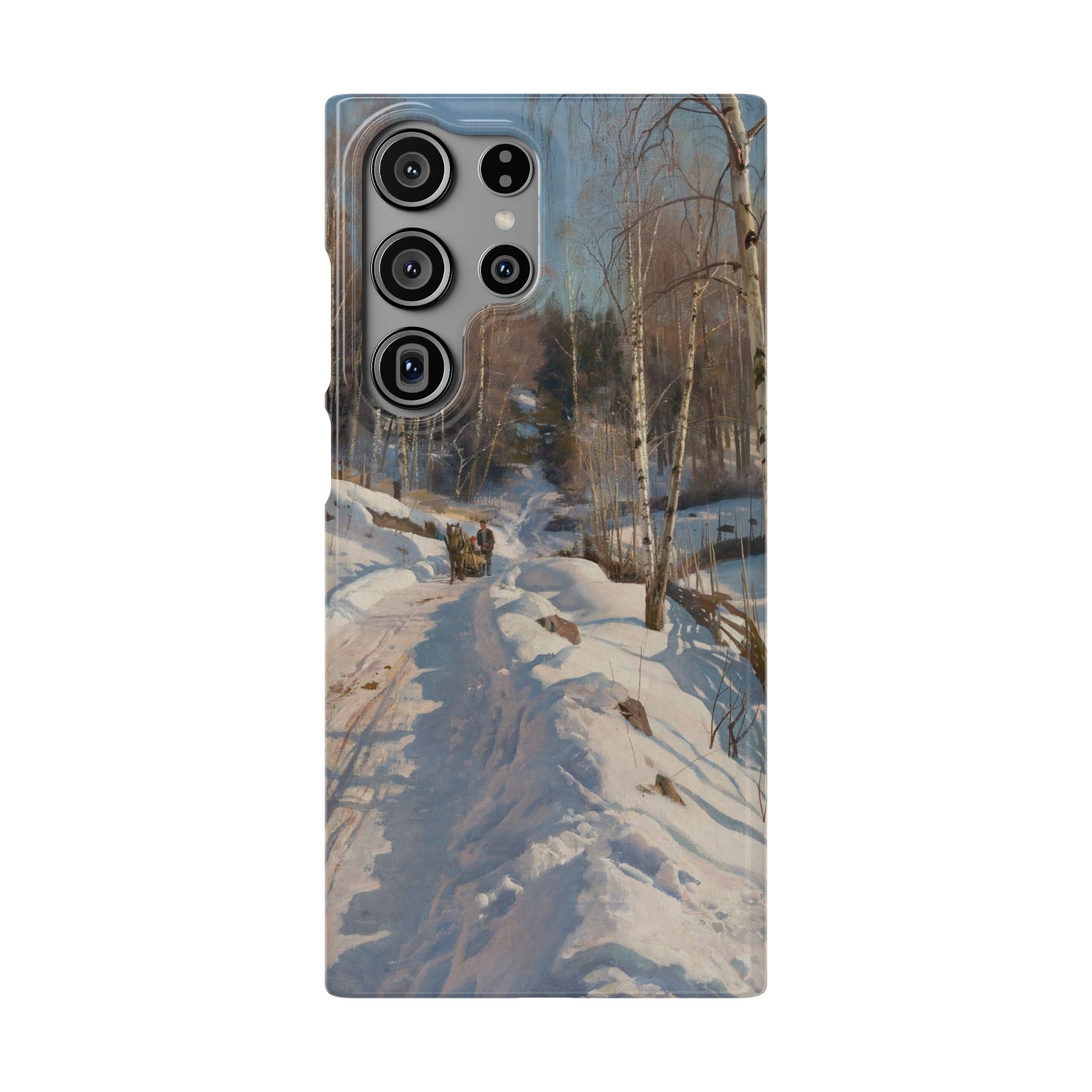 Sleigh ride on a sunny winter day by Peder Mork Monsted - Samsung Slim Case