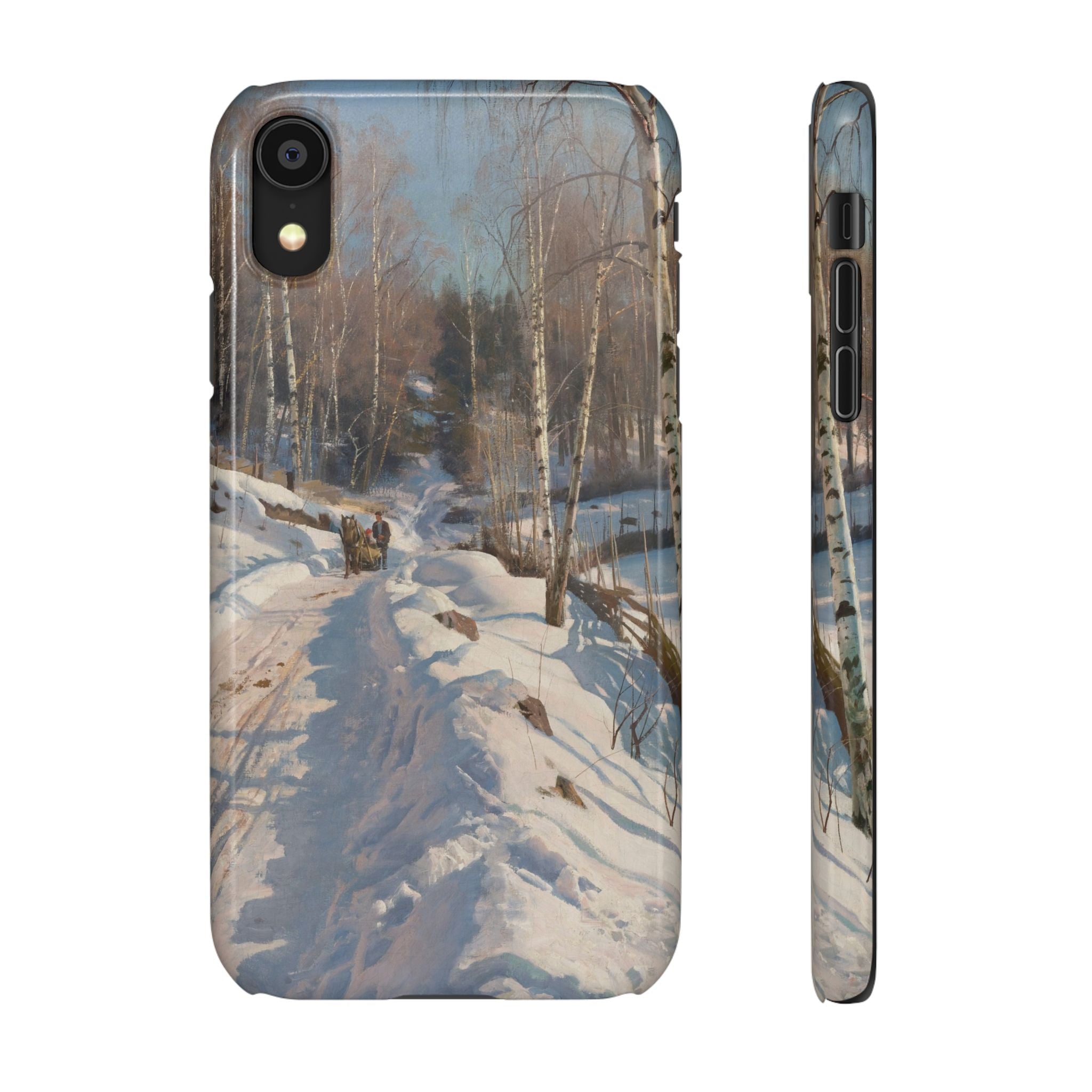 Sleigh ride on a sunny winter day by Peder Mork Monsted - iPhone Slim Case