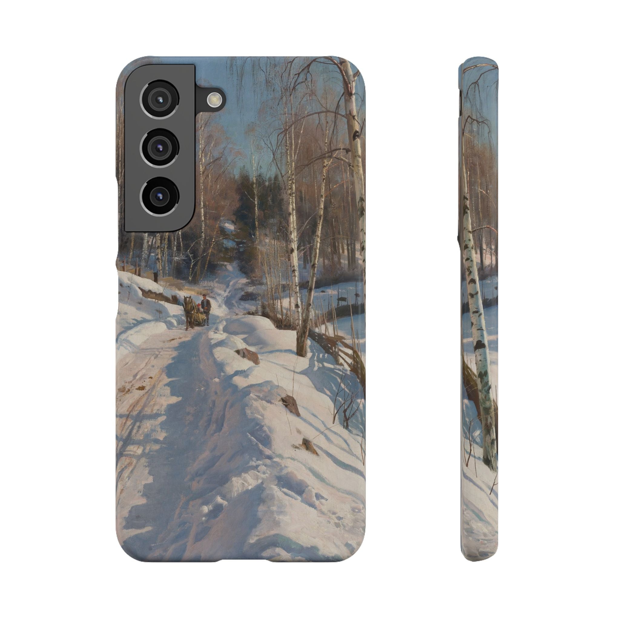 Sleigh ride on a sunny winter day by Peder Mork Monsted - Samsung Slim Case