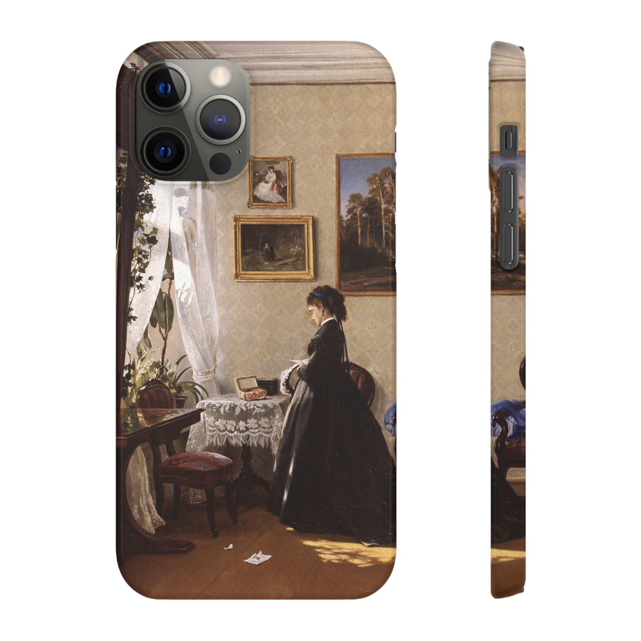 In front of the mirror by Ivan Ivanovich Shishkin - iPhone Slim Case