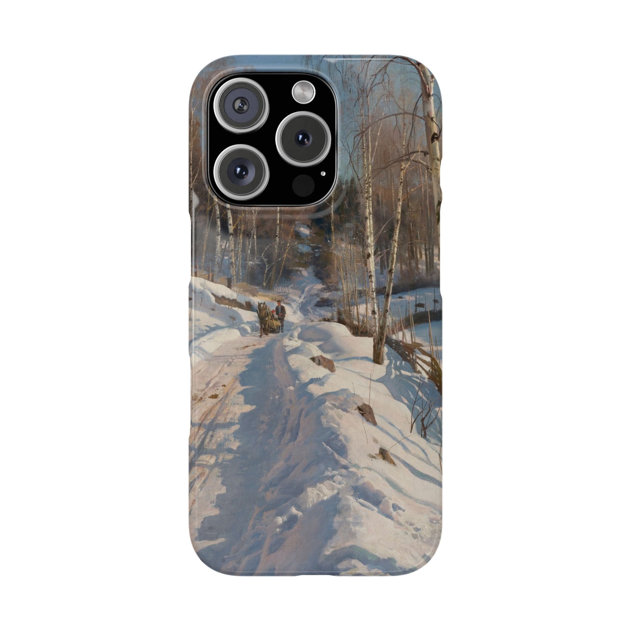 Sleigh ride on a sunny winter day by Peder Mork Monsted - iPhone Slim Case