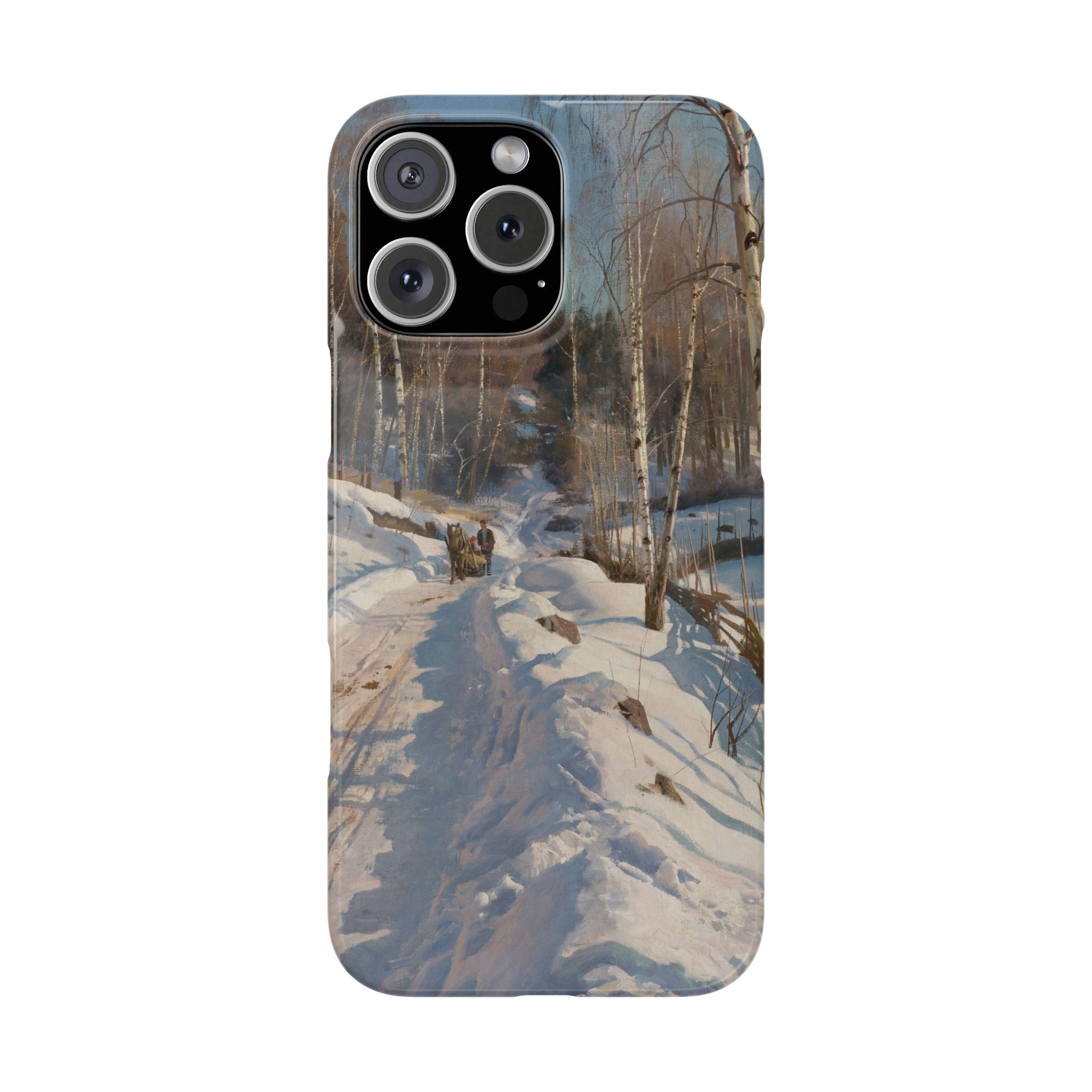 Sleigh ride on a sunny winter day by Peder Mork Monsted - iPhone Slim Case