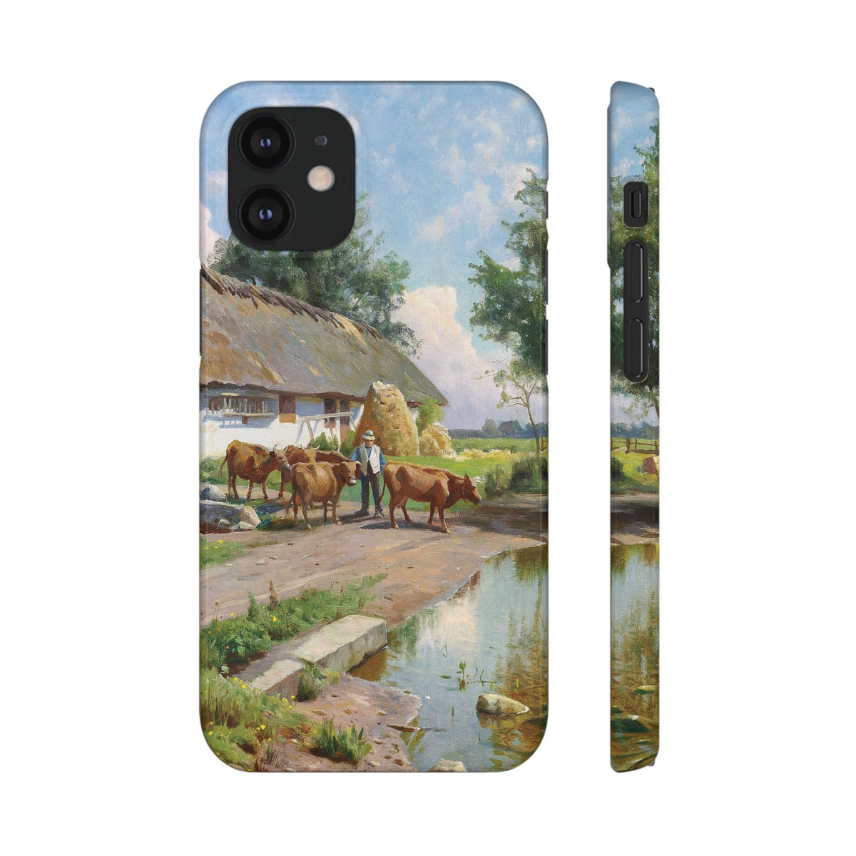 The cows are watered at the village pond in Stroby Egede Denmark by Peder Mork Monsted - iPhone Slim Case