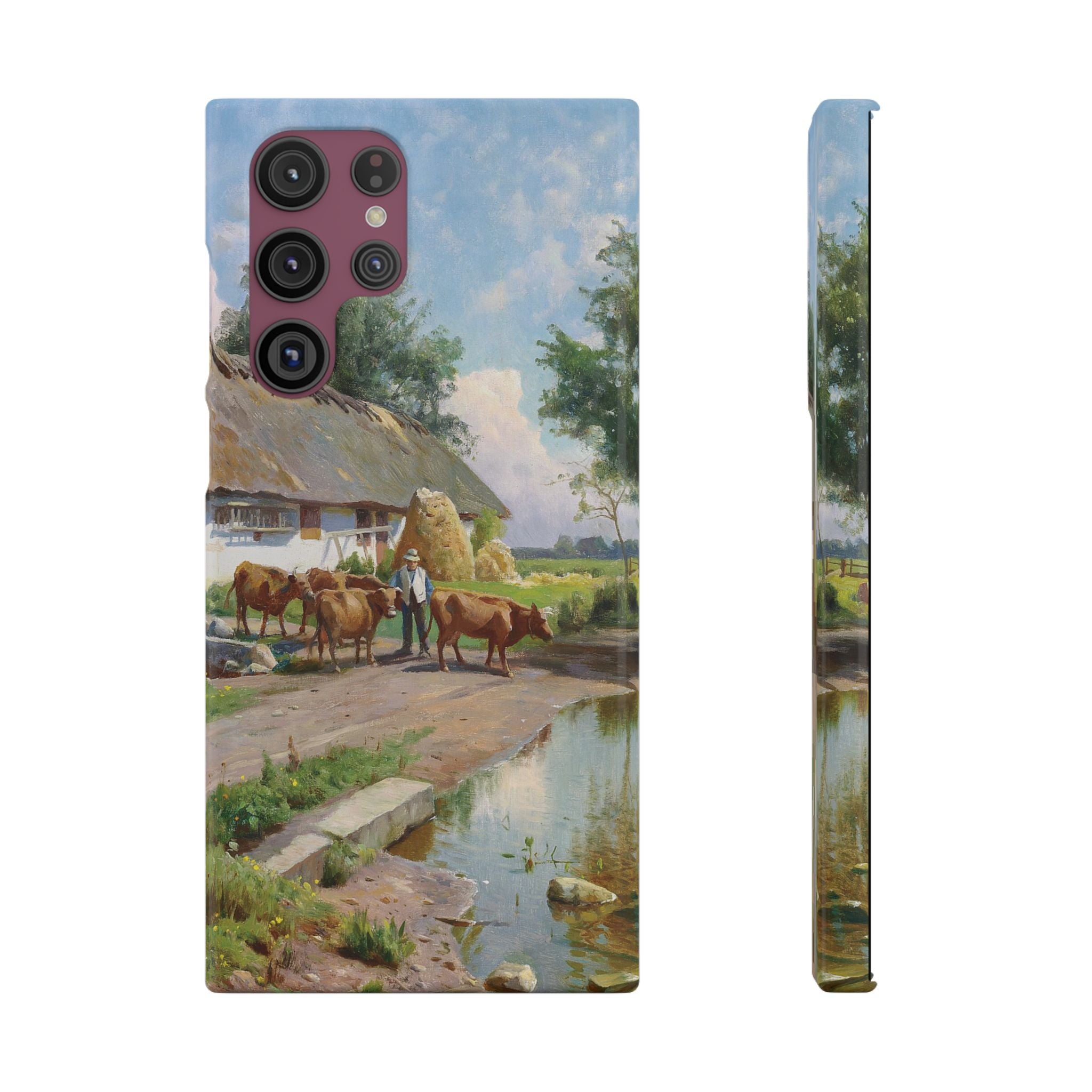 The cows are watered at the village pond in Stroby Egede Denmark by Peder Mork Monsted - Samsung Slim Case