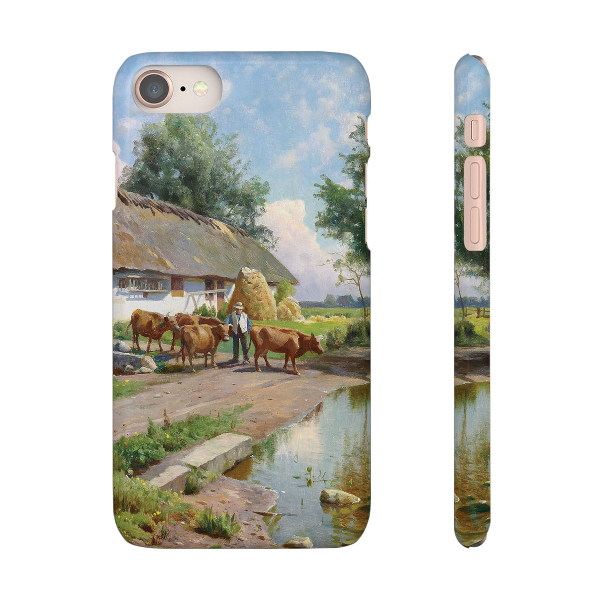 The cows are watered at the village pond in Stroby Egede Denmark by Peder Mork Monsted - iPhone Slim Case